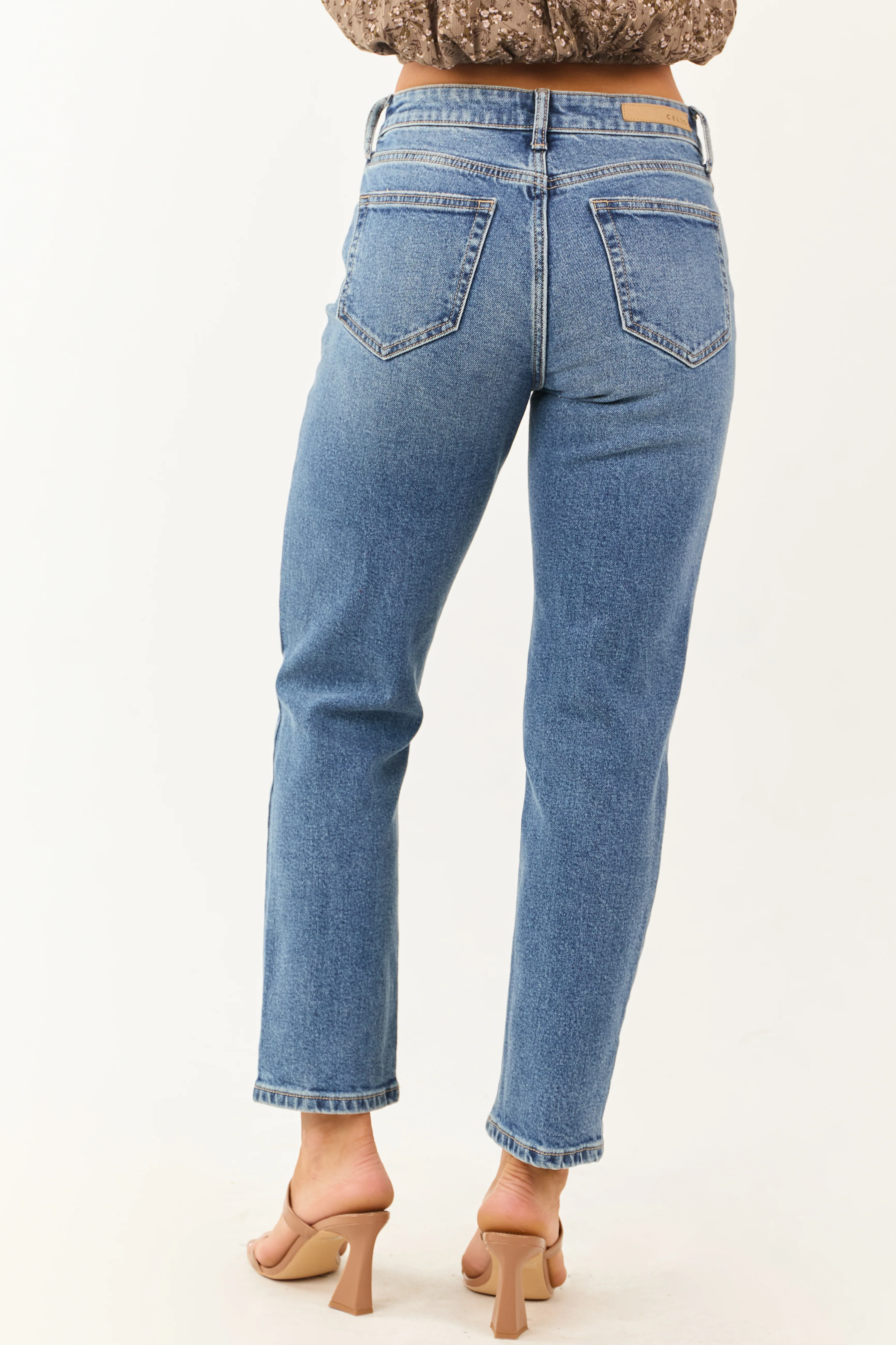 Cello Medium Wash Distressed Slim Straight Jeans - Image 4