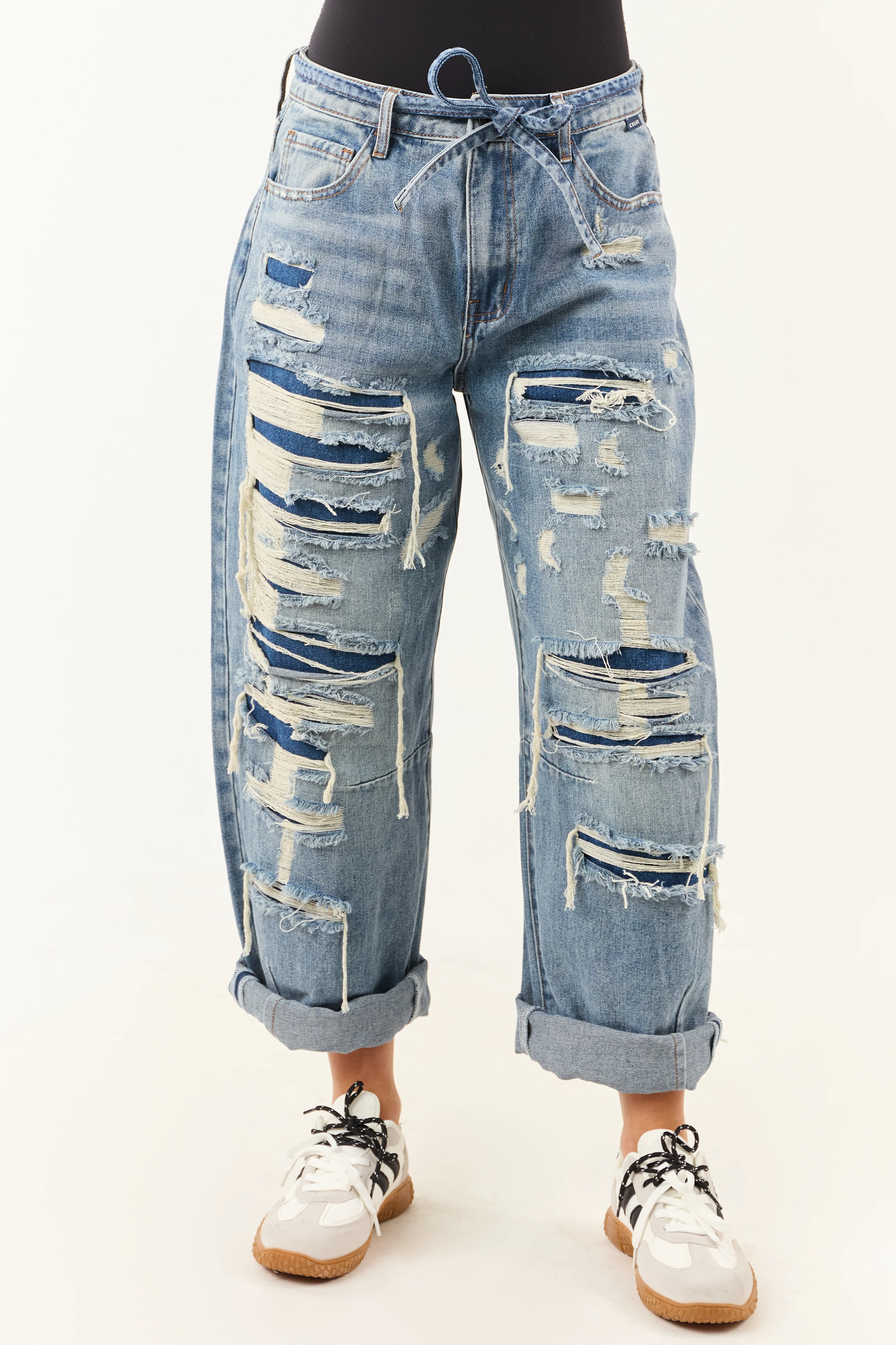 Cello Medium Wash Heavy Distressed Barrel Jeans - Image 2