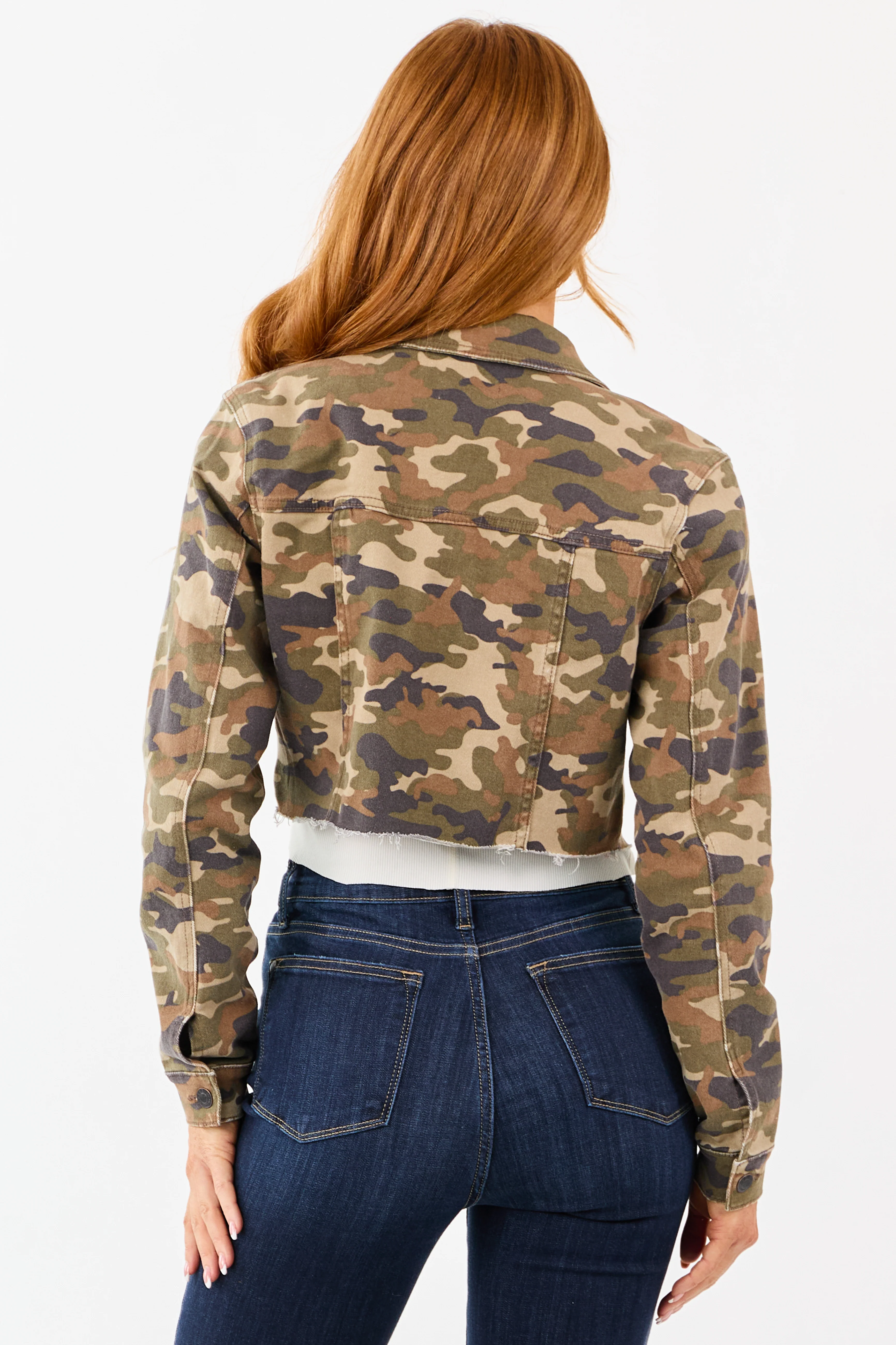 Cello Olive Camo Print Cropped Denim Jacket - Image 7