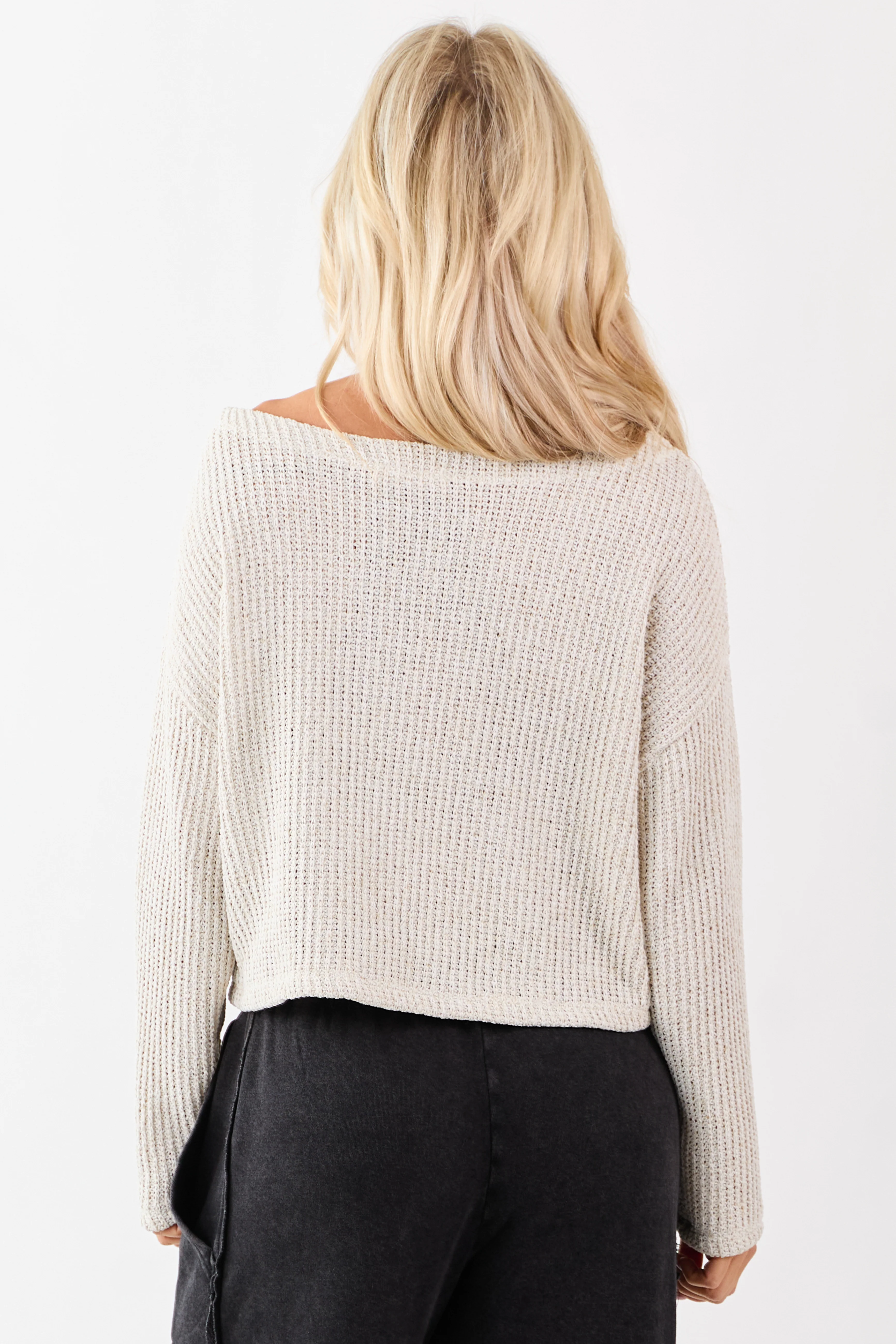 Champagne Open Knit Boxy Long Sleeve Top - Image 5