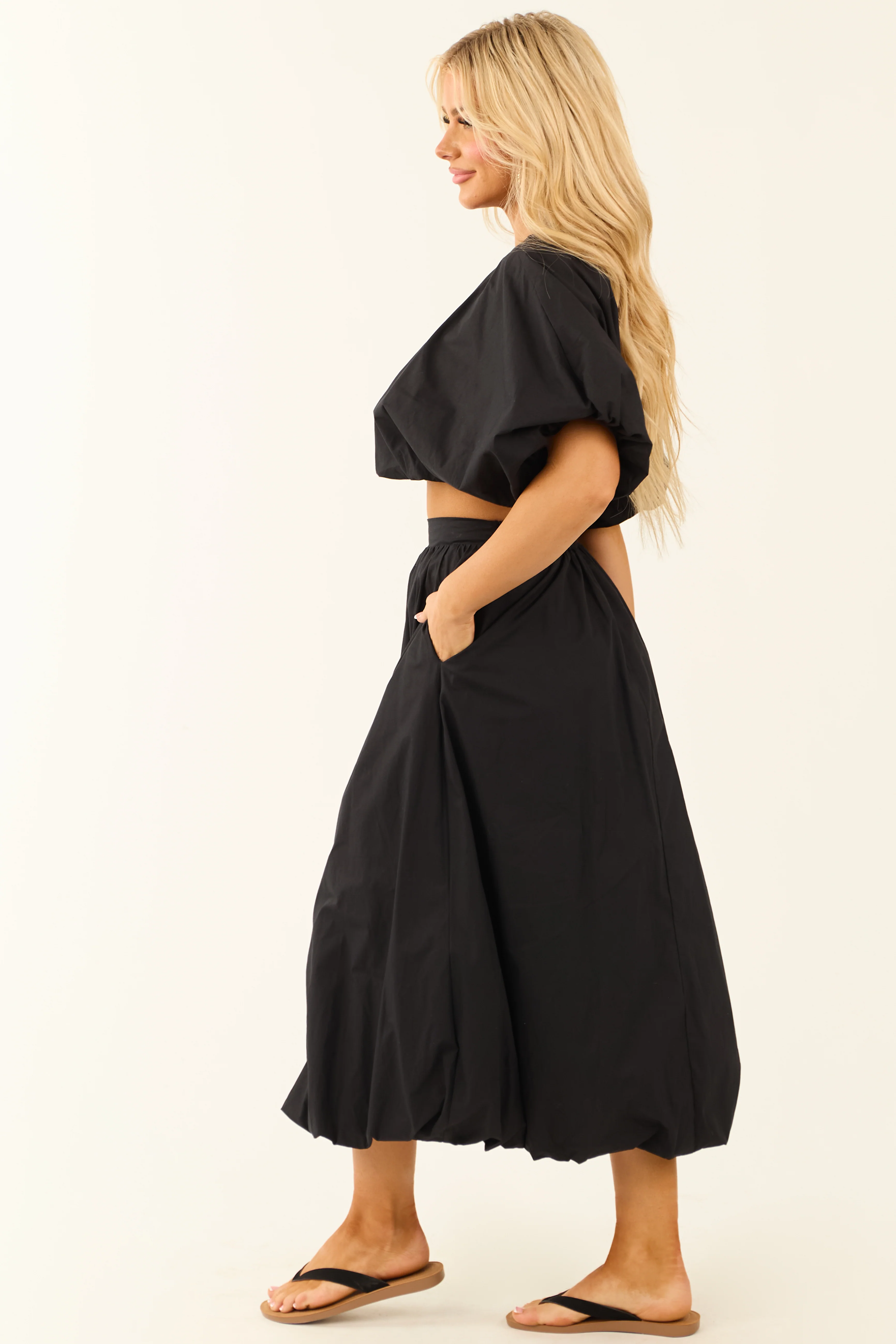 Charcoal Bubble Sleeve and Bubble Hem Skirt Set - Image 4
