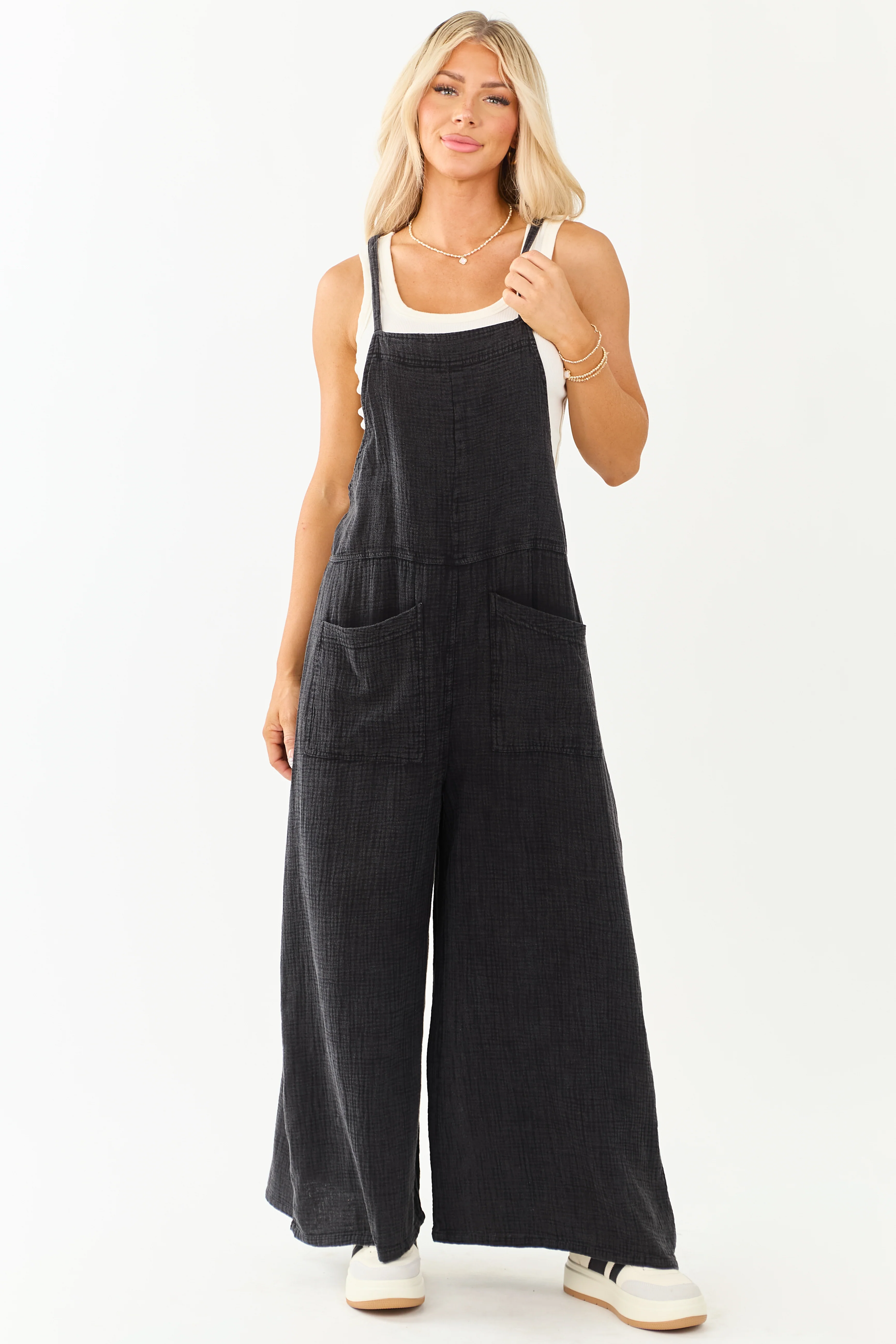 Charcoal Mineral Wash Gauze Cotton Jumpsuit - Image 3