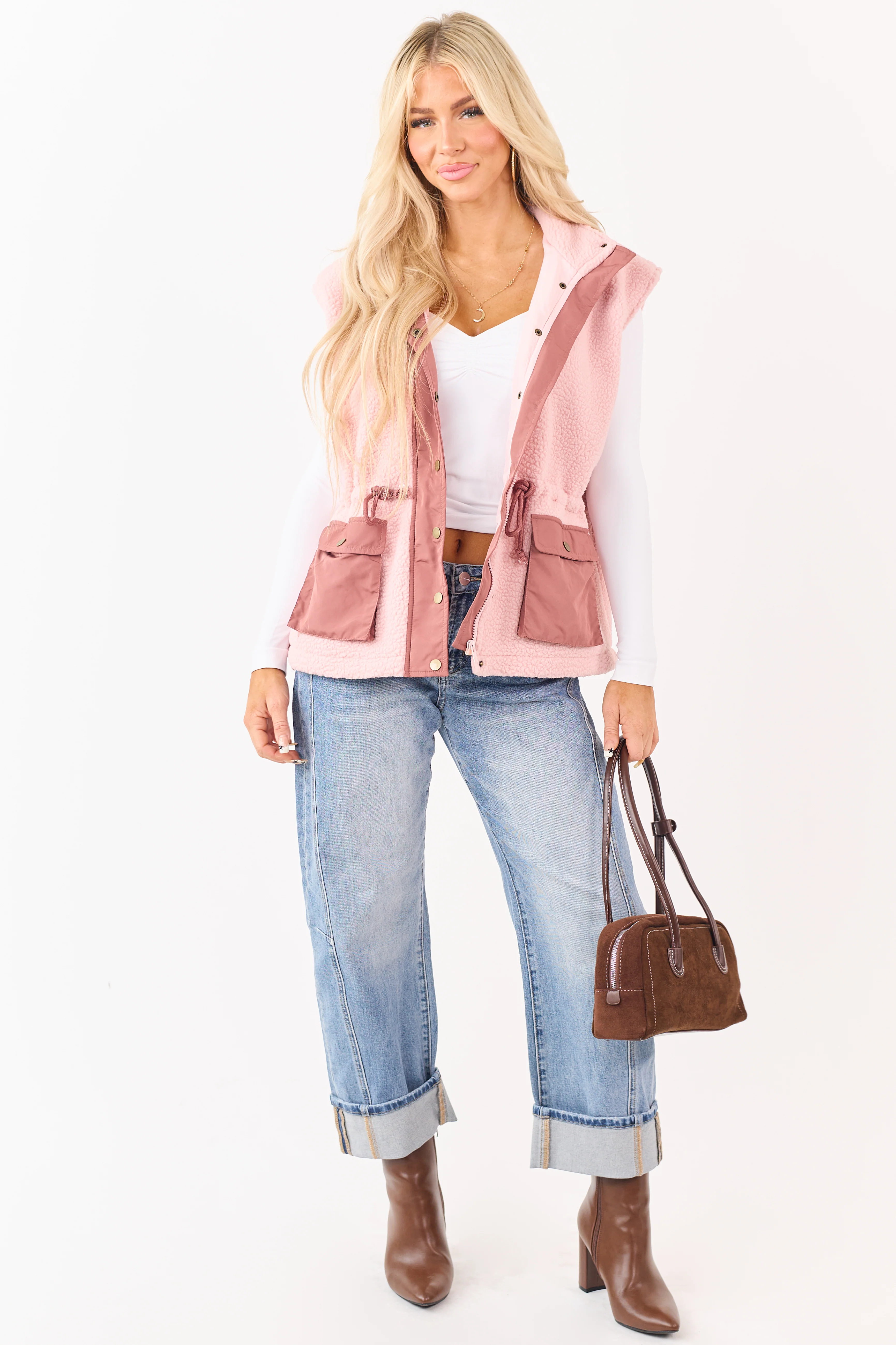 Cherry Blossom Sherpa Button Down Collared Vest - Image 4