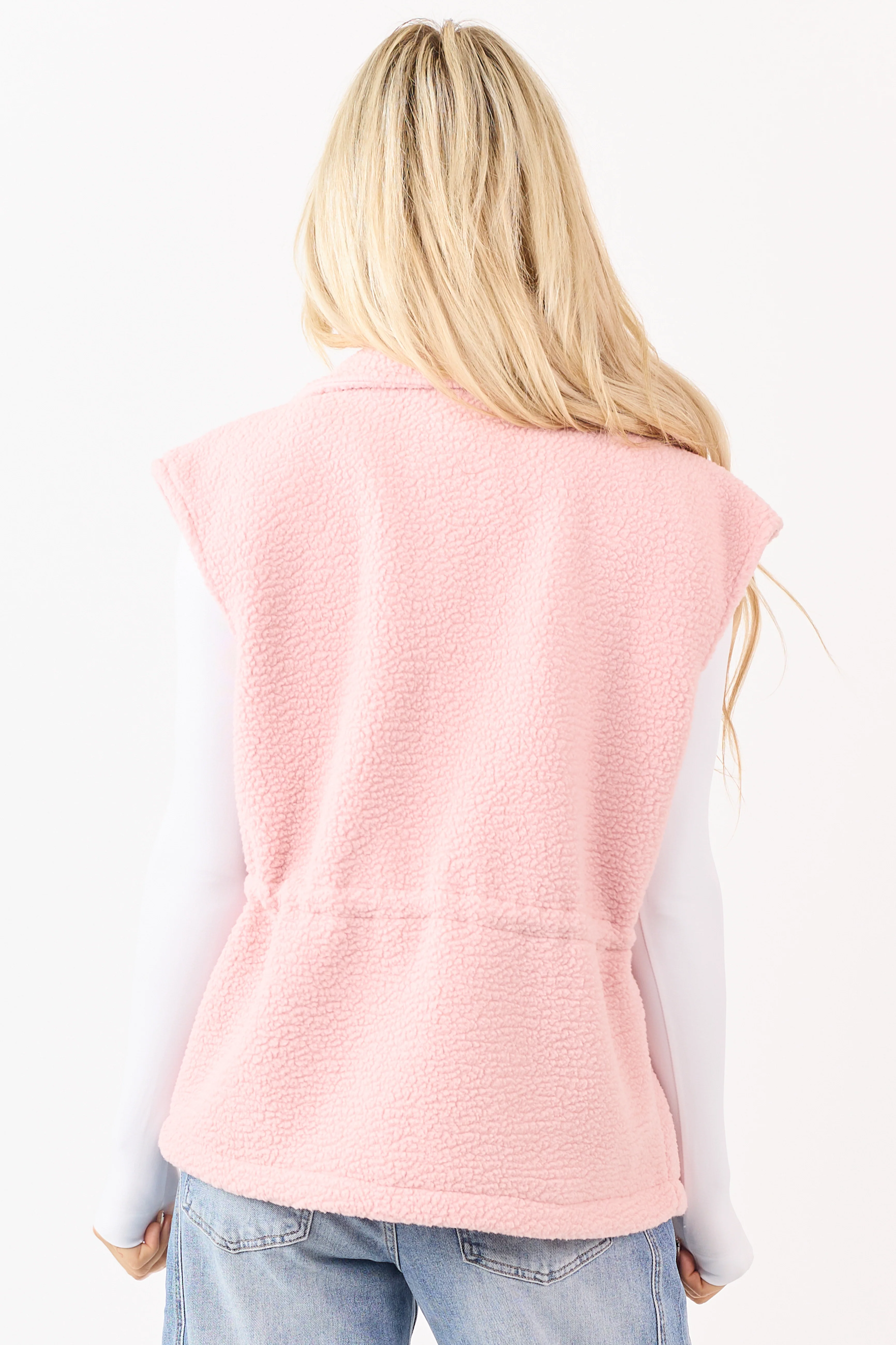 Cherry Blossom Sherpa Button Down Collared Vest - Image 6