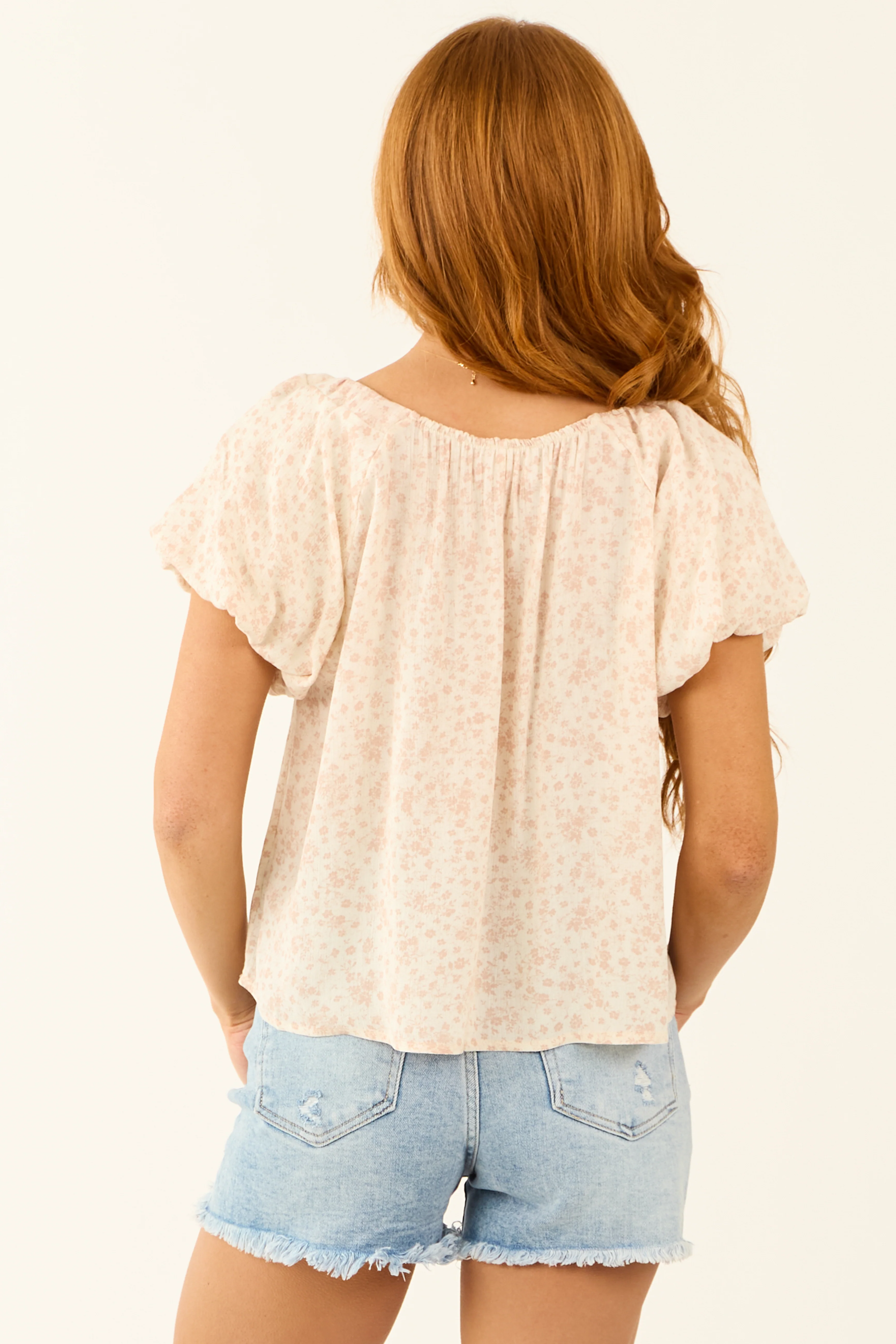 Cherry Blossom and Vanilla Ditsy Floral Print Top - Image 5