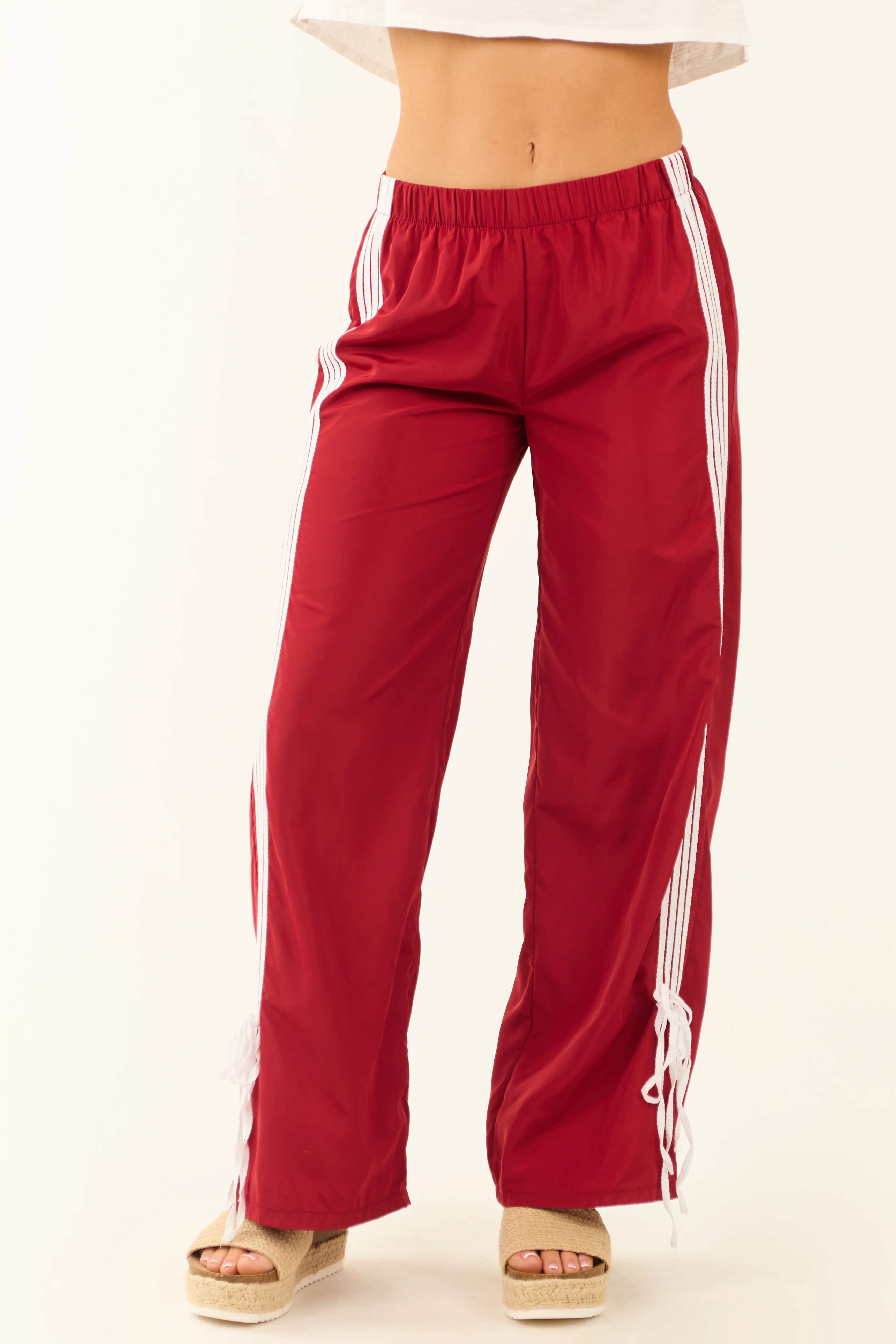 Cherry Side Striped Ribbon Wide Leg Track Pants - Image 2