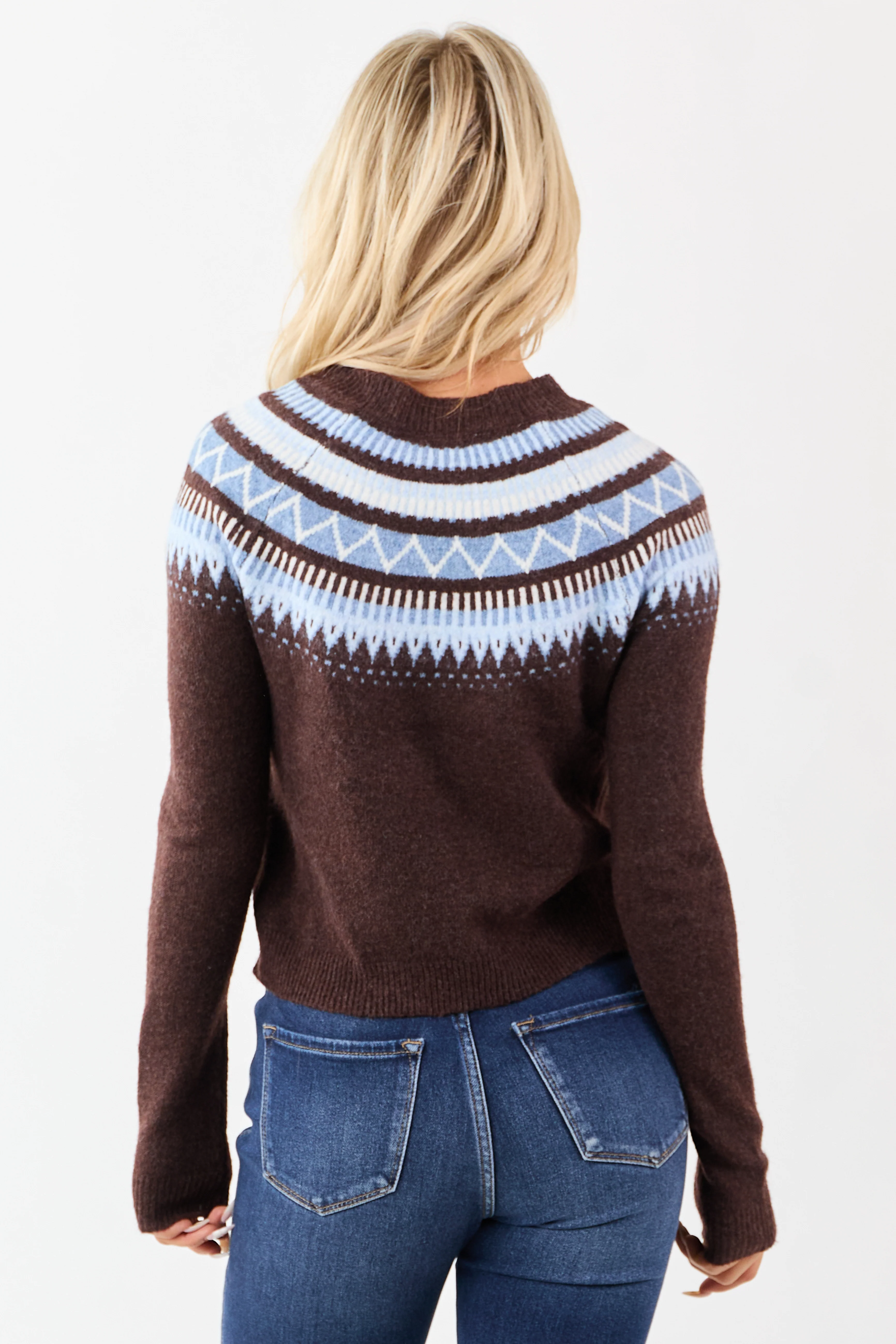 Chocolate Fair Isle Pattern Long Sleeve Sweater - Image 5
