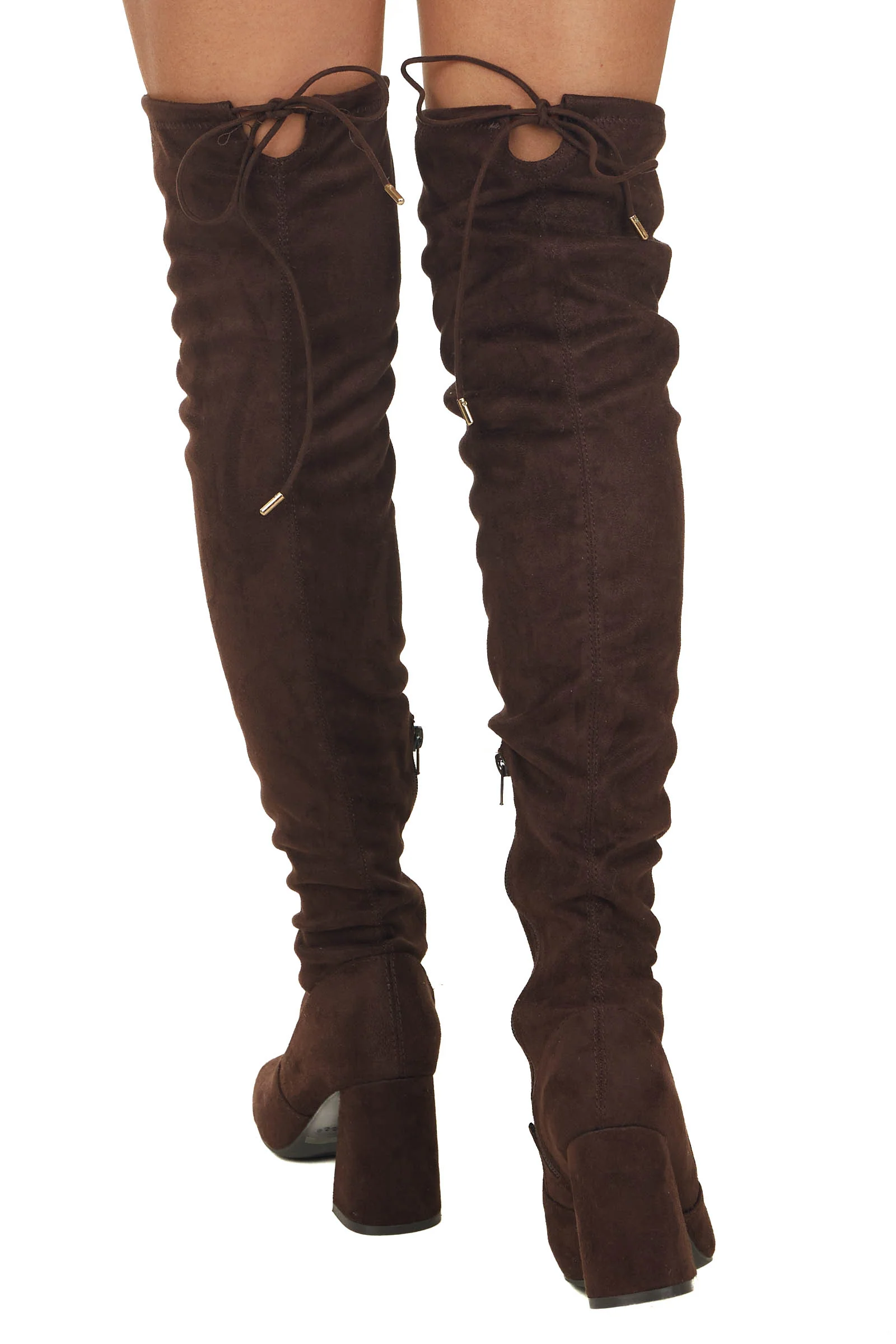 Chocolate Faux Suede Thigh High Boots - Image 3