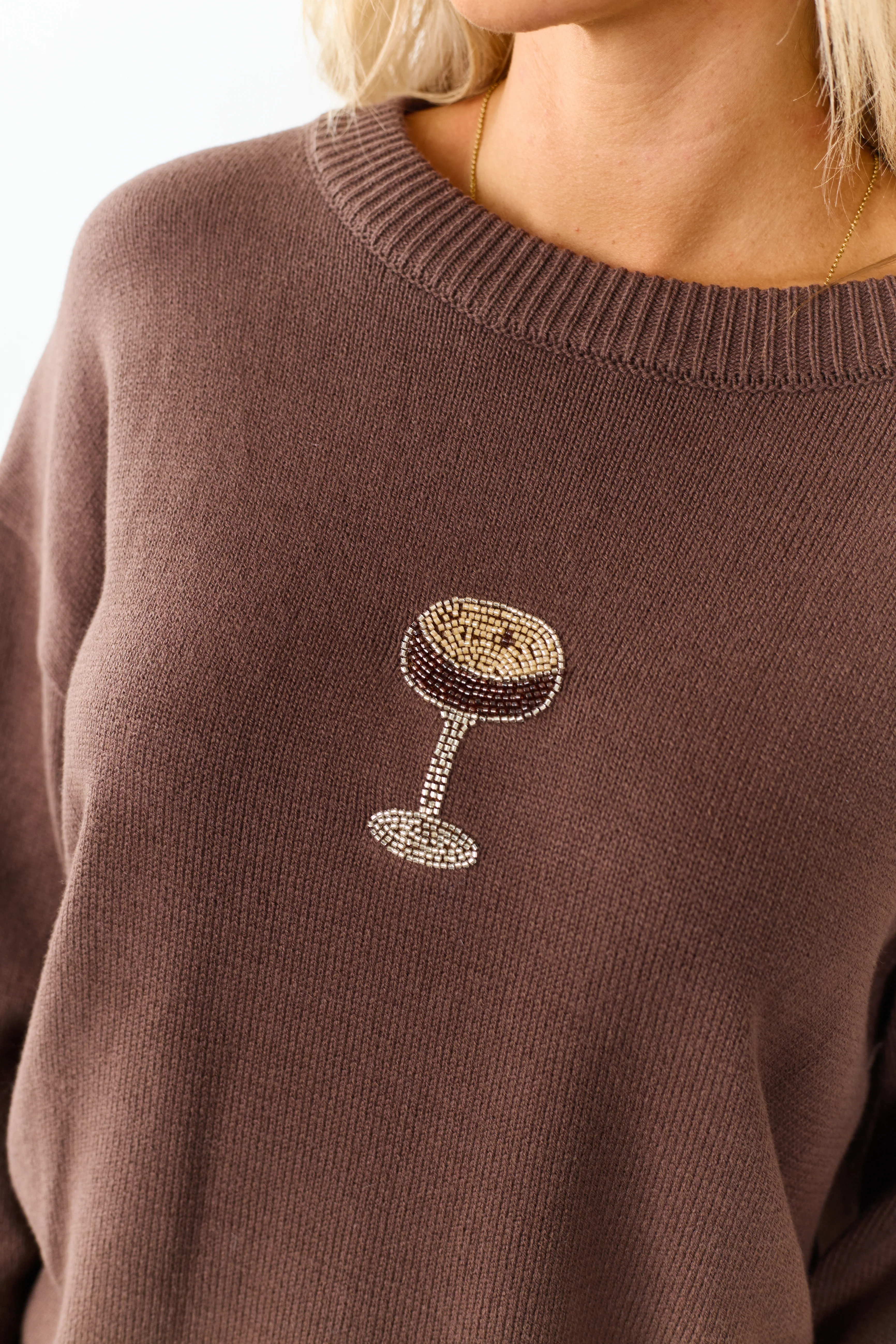 Chocolate Martini Beaded Graphic Knit Sweater - Image 2