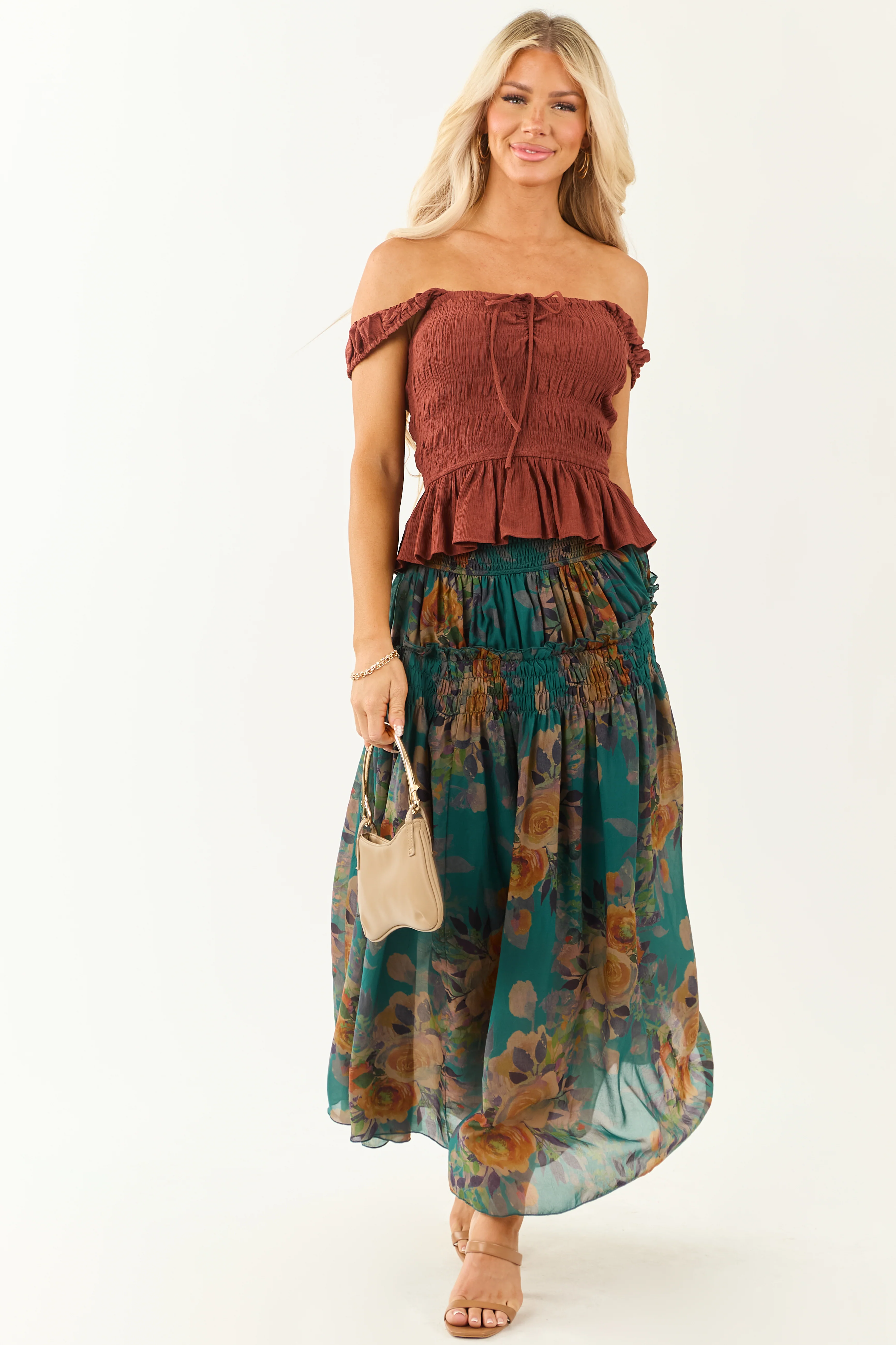 Cinnamon Smocked Bodice Ruffle Peplum Hem Tank Top - Image 3