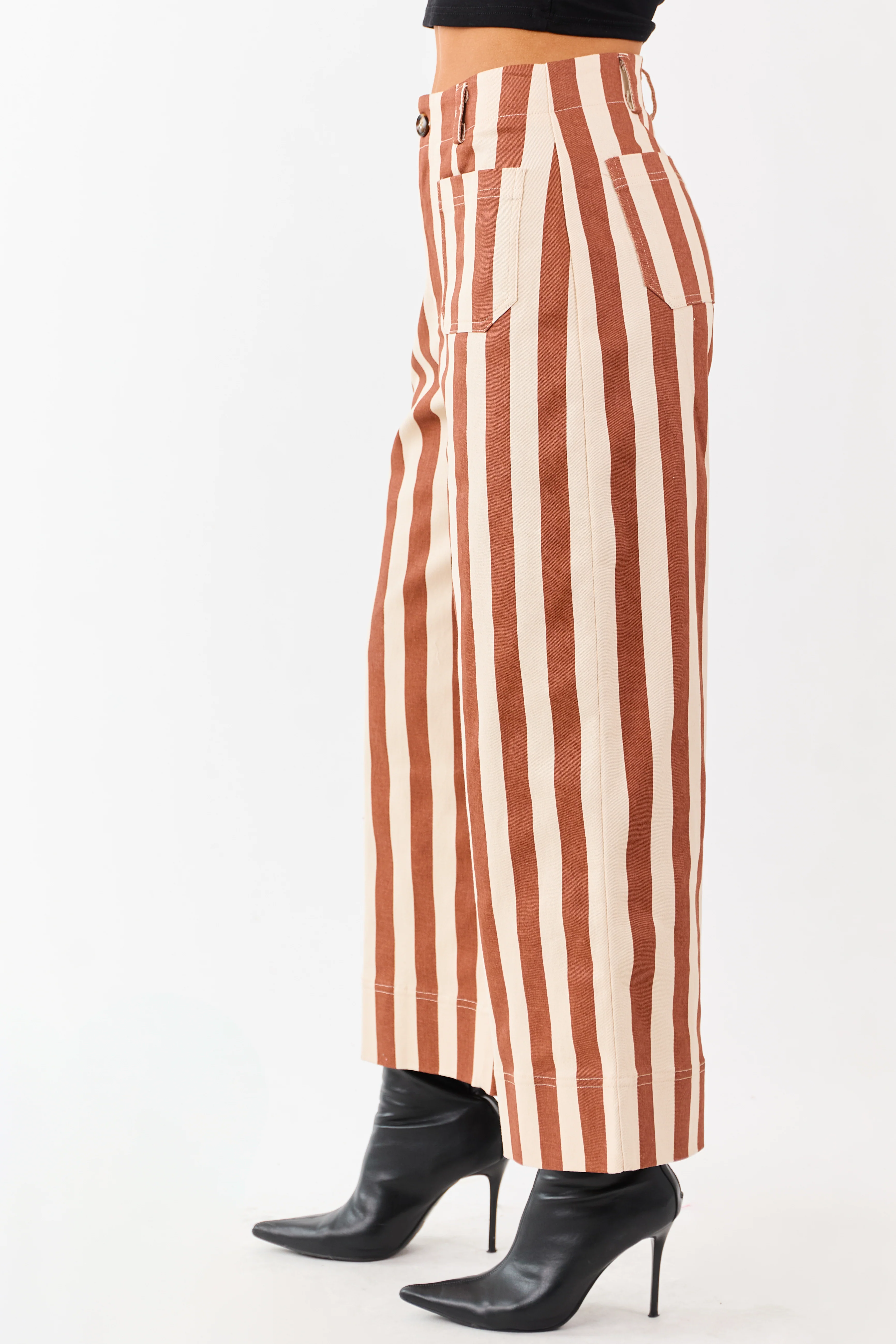Cinnamon Striped Wide Leg Stretchy Denim Crop Pants - Image 4