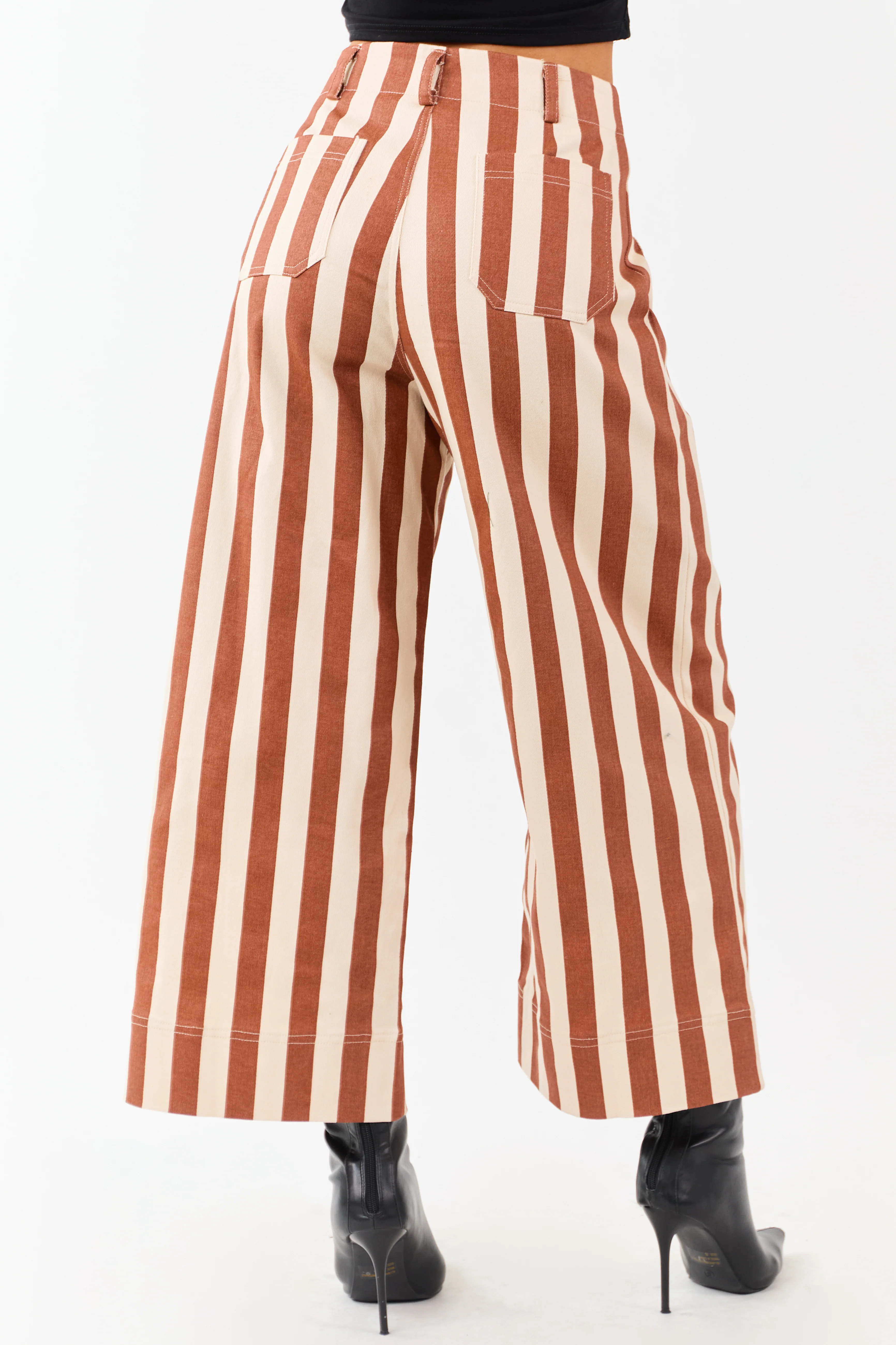 Cinnamon Striped Wide Leg Stretchy Denim Crop Pants - Image 5