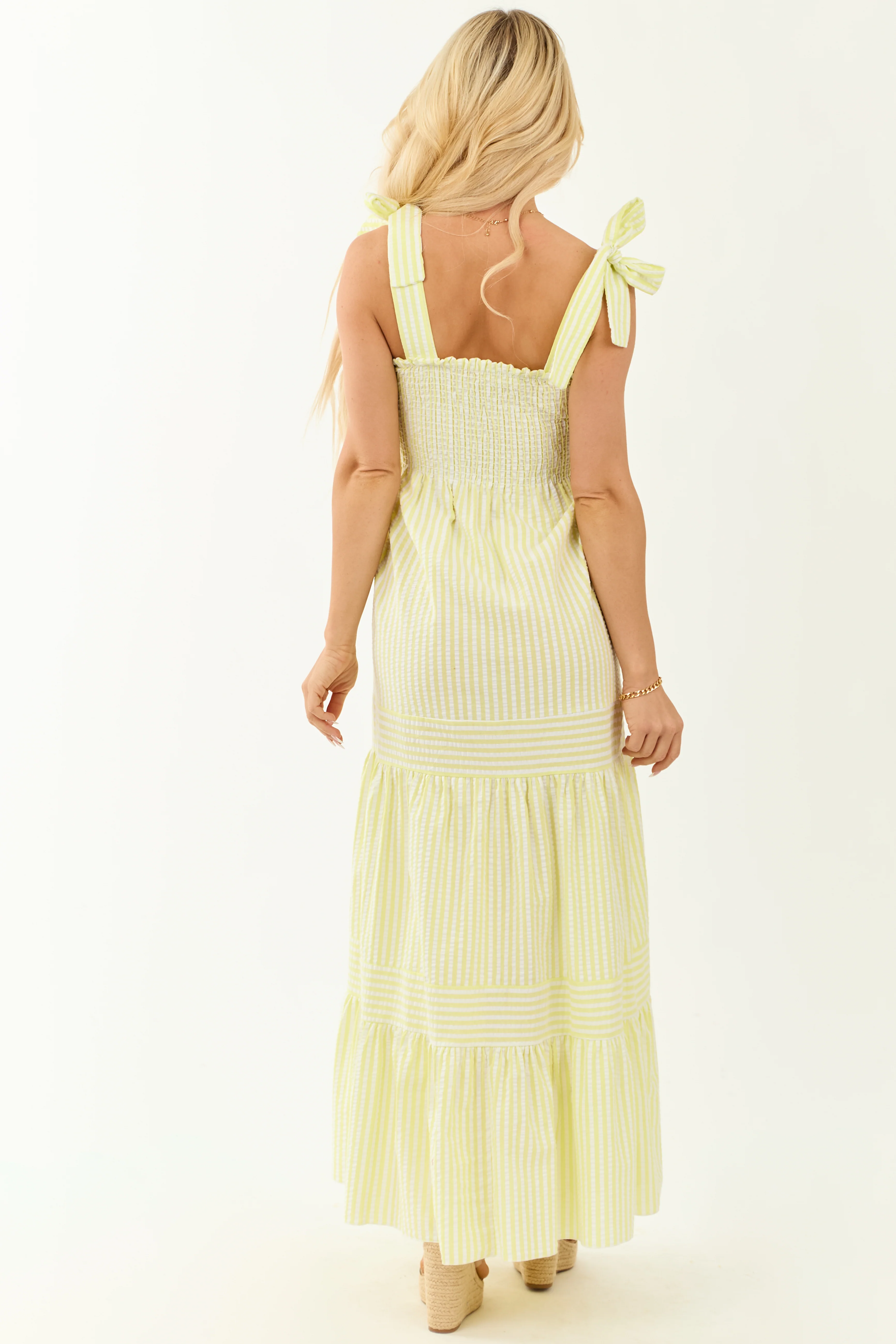 Citron Striped Shoulder Tie Maxi Dresses - Image 5
