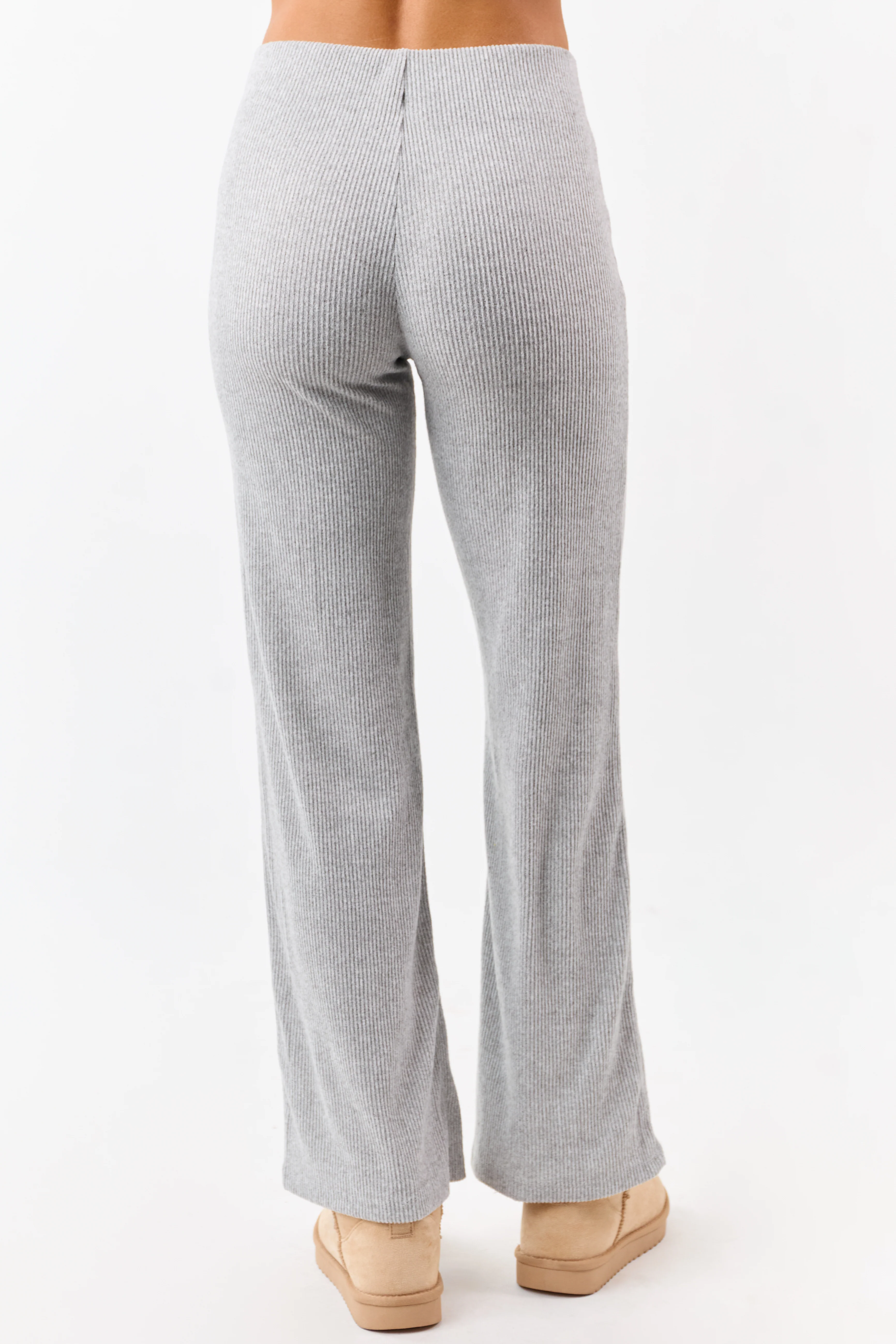 Cloud Grey Rib Knit Elastic Waist Wide Leg Pants - Image 5