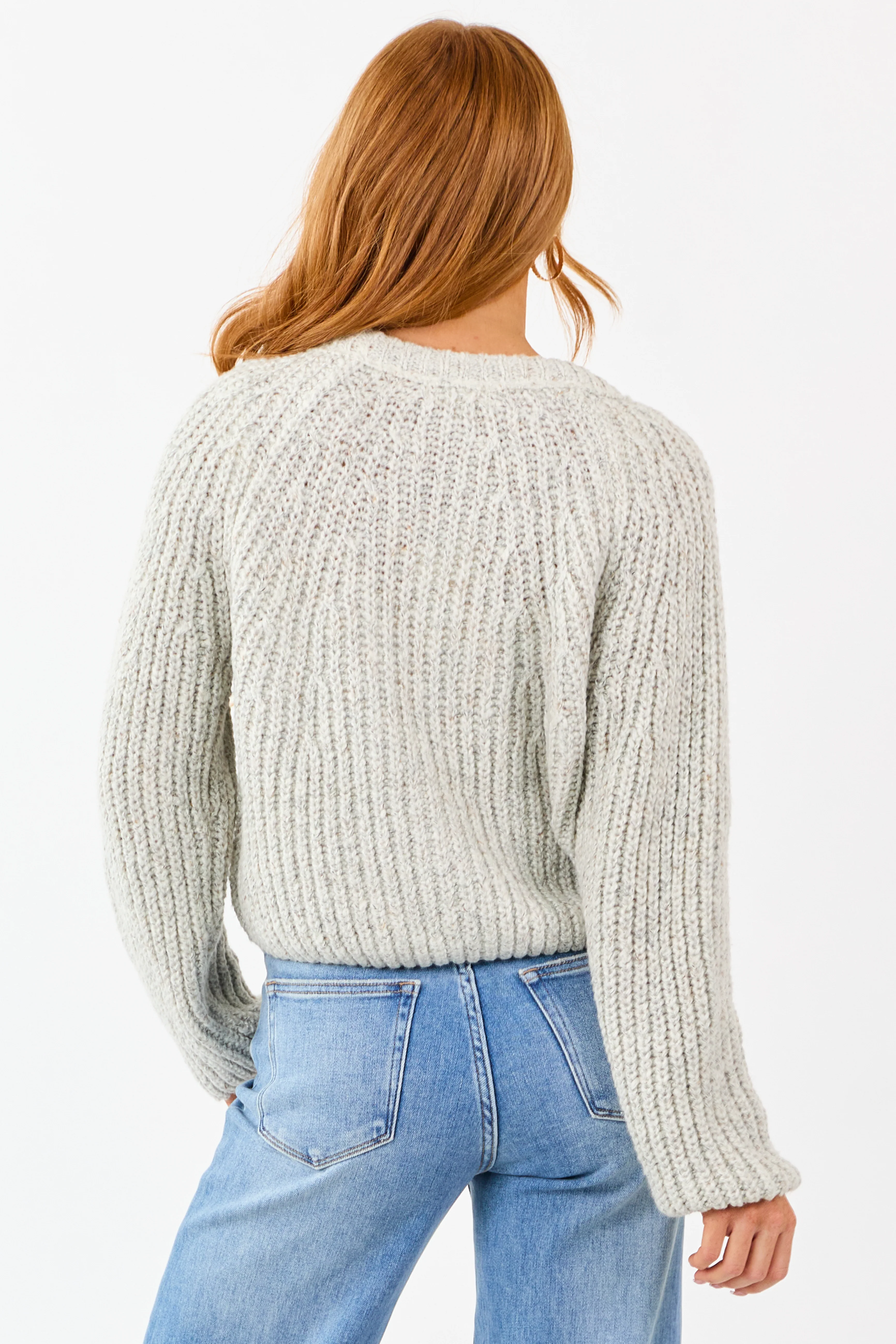 Cloud Grey Ribbed Knit Button Up Cardigan - Image 7