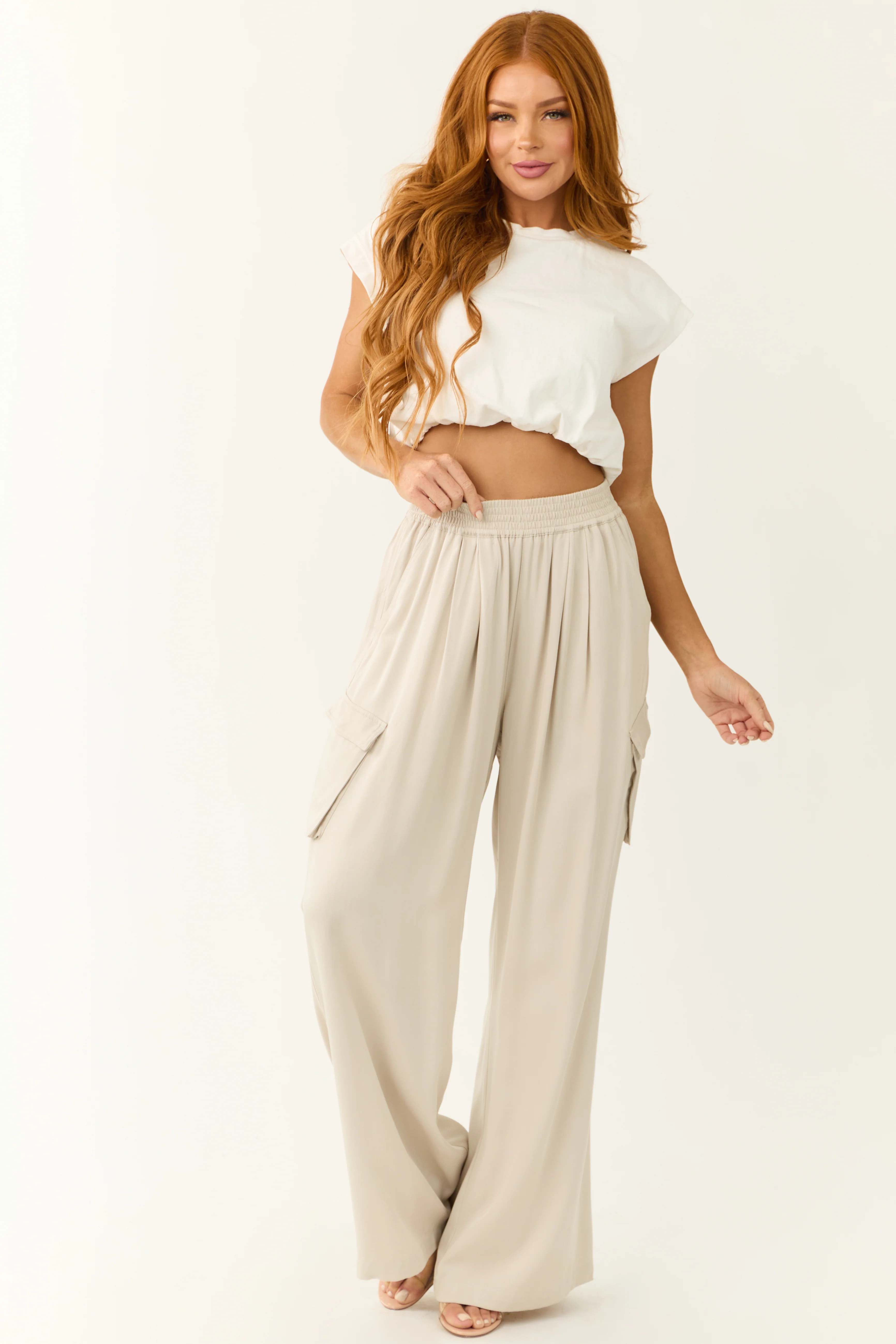 Cloud Wide Leg Smocked Waist Cargo Pants - Image 5