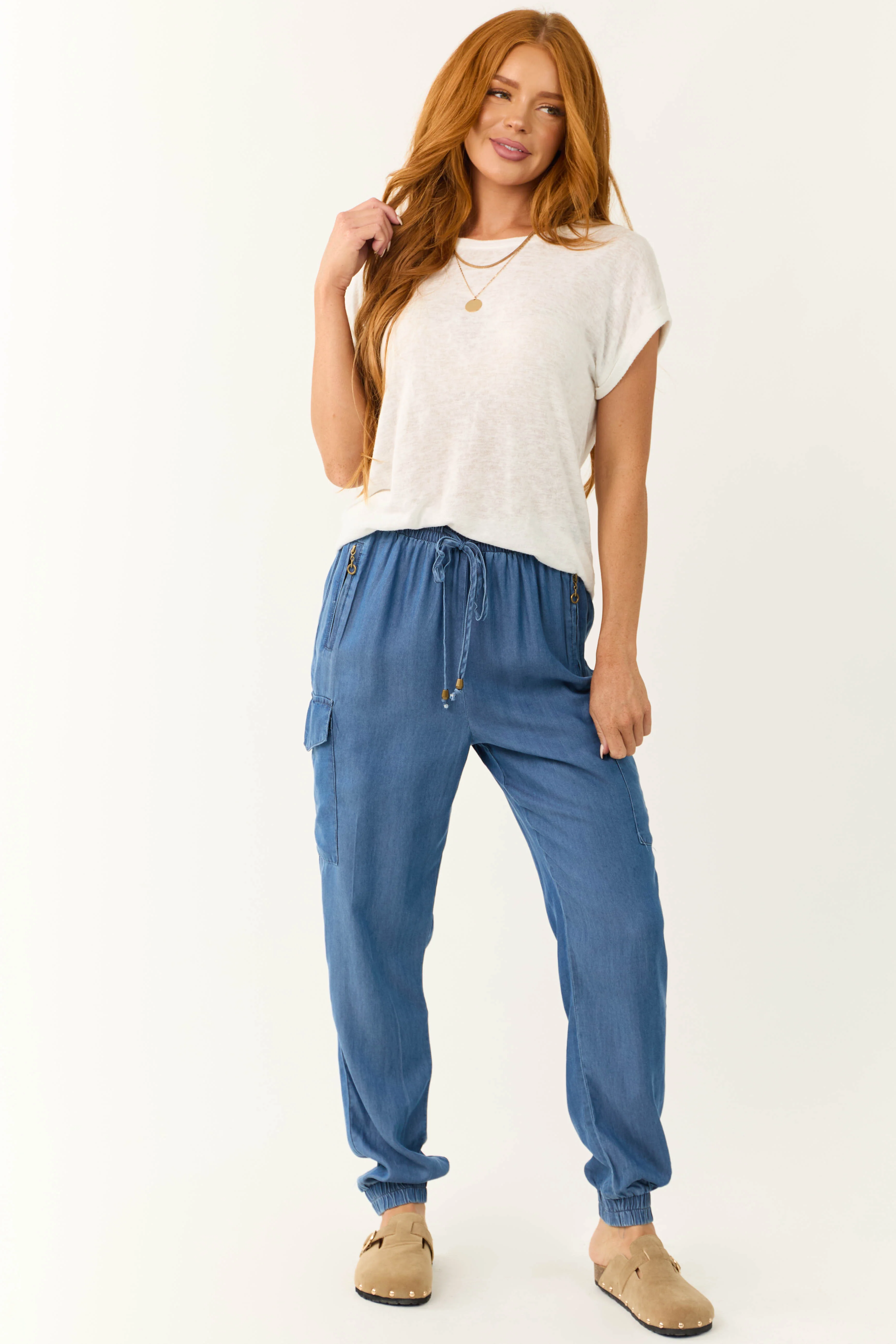 Cobalt Smocked Drawstring Waistband Joggers - Image 5