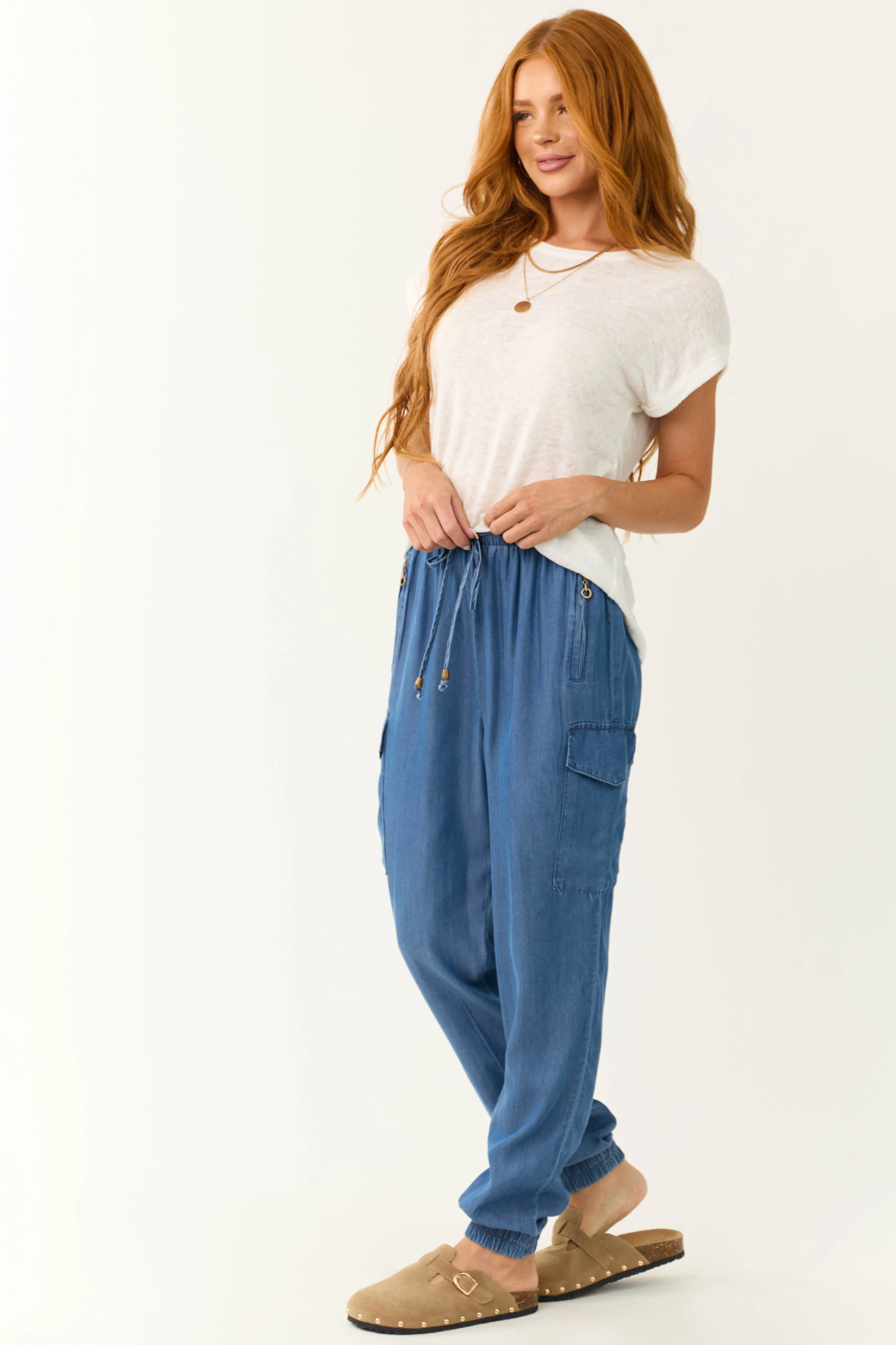 Cobalt Smocked Drawstring Waistband Joggers - Image 6