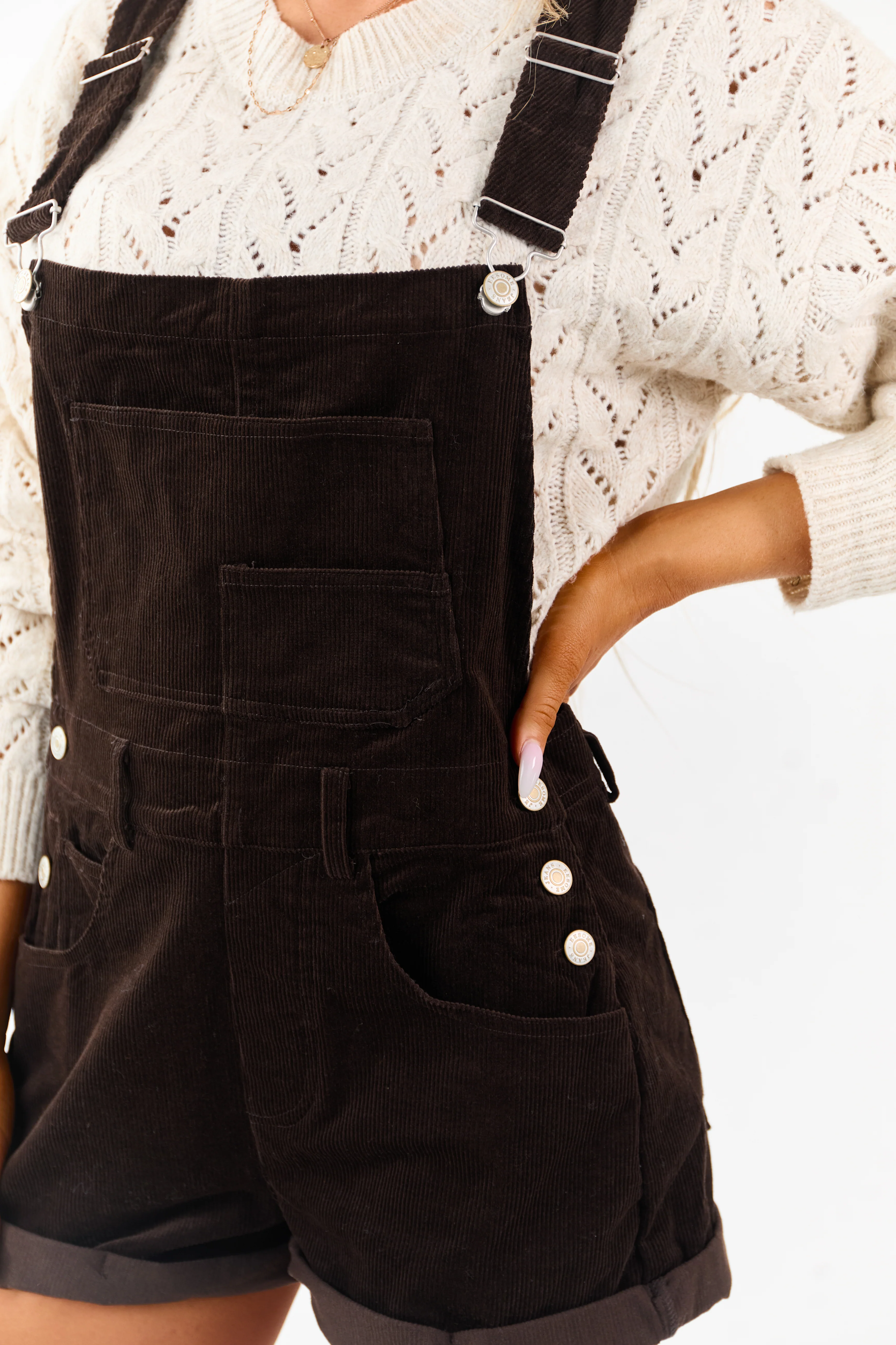 Cocoa Corduroy Cuffed Short Overalls - Image 2