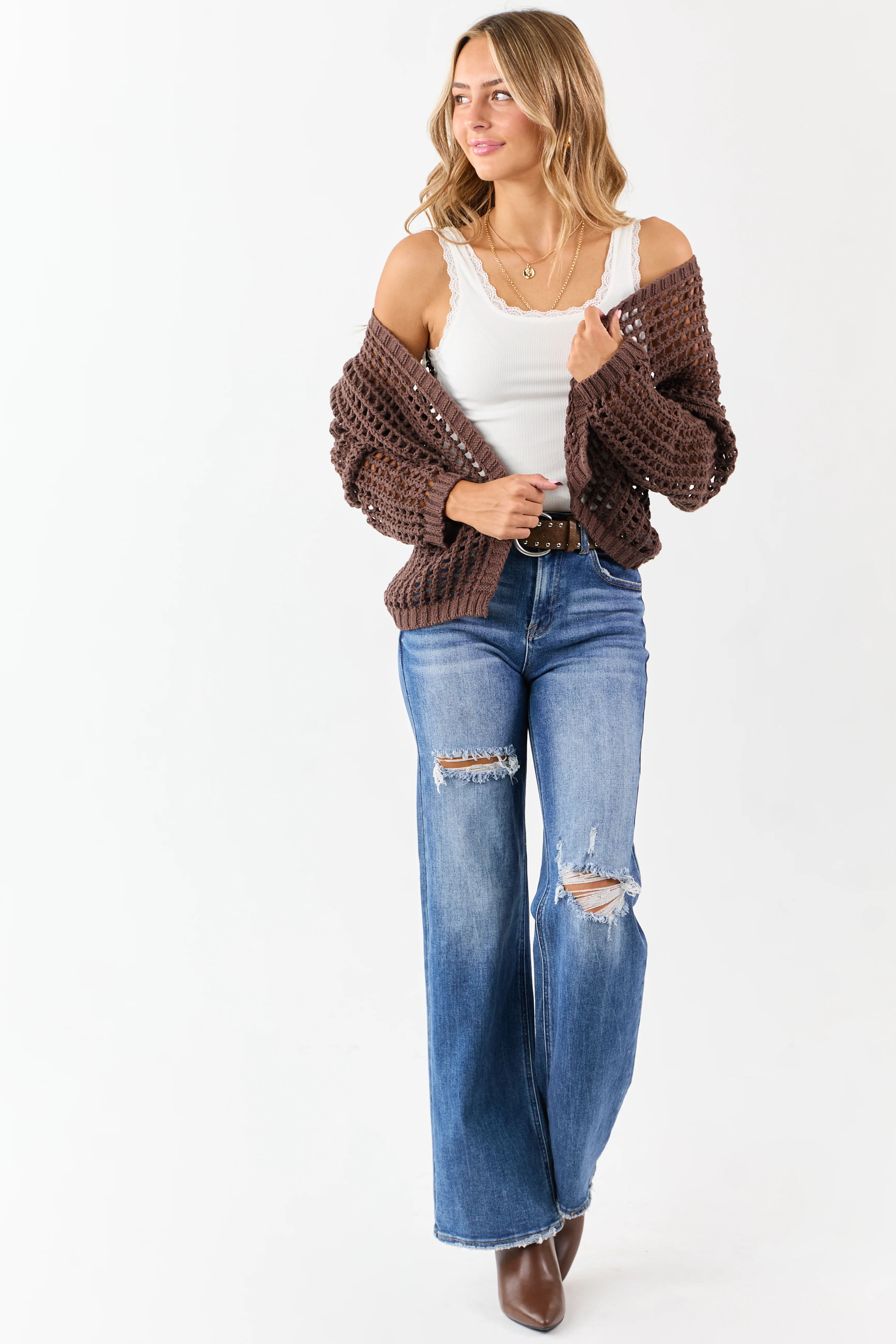 Cocoa Crochet Knit Open Front Cardigan - Image 3