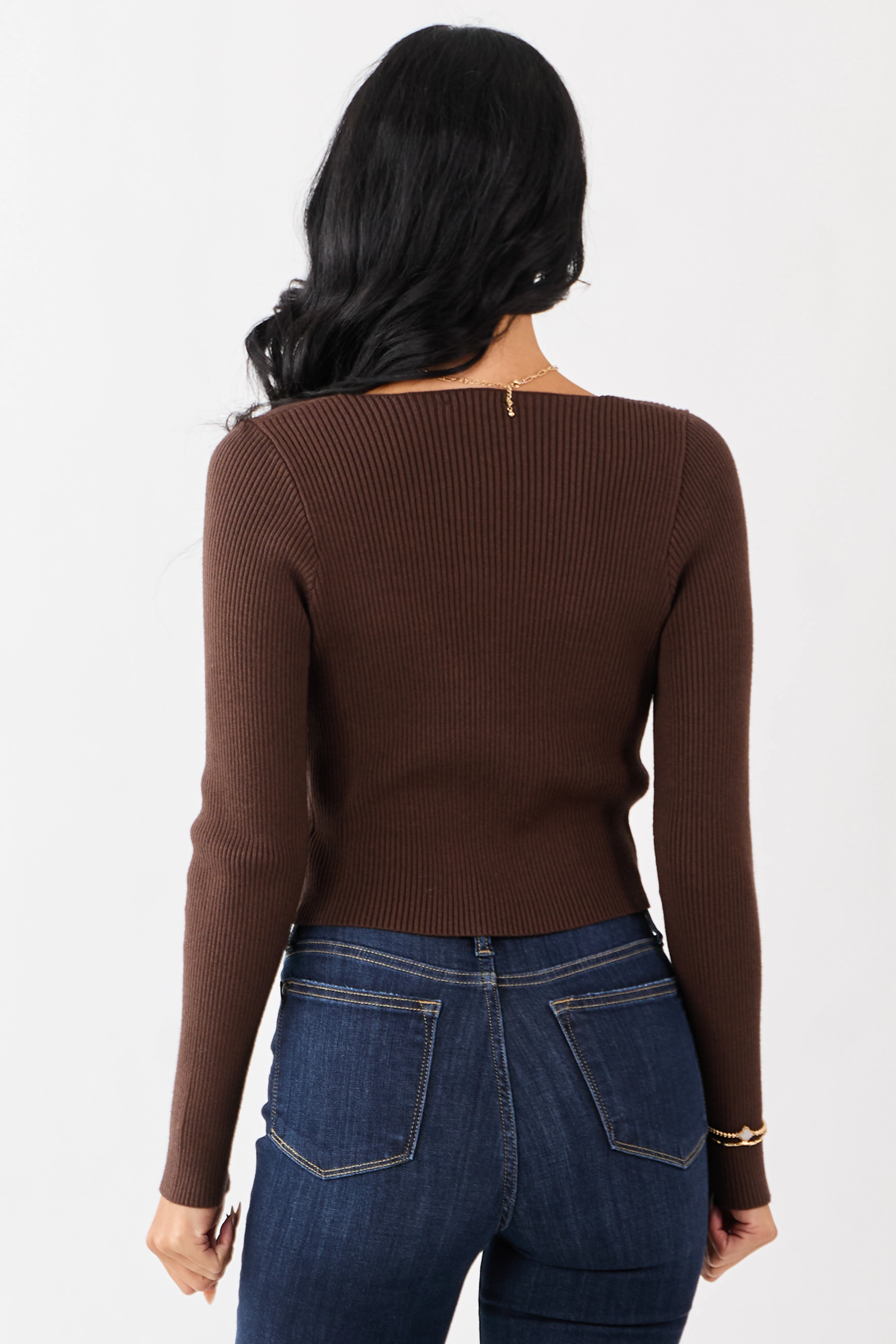 Cocoa Square Neck Faux Button Front Sweater Top - Image 5