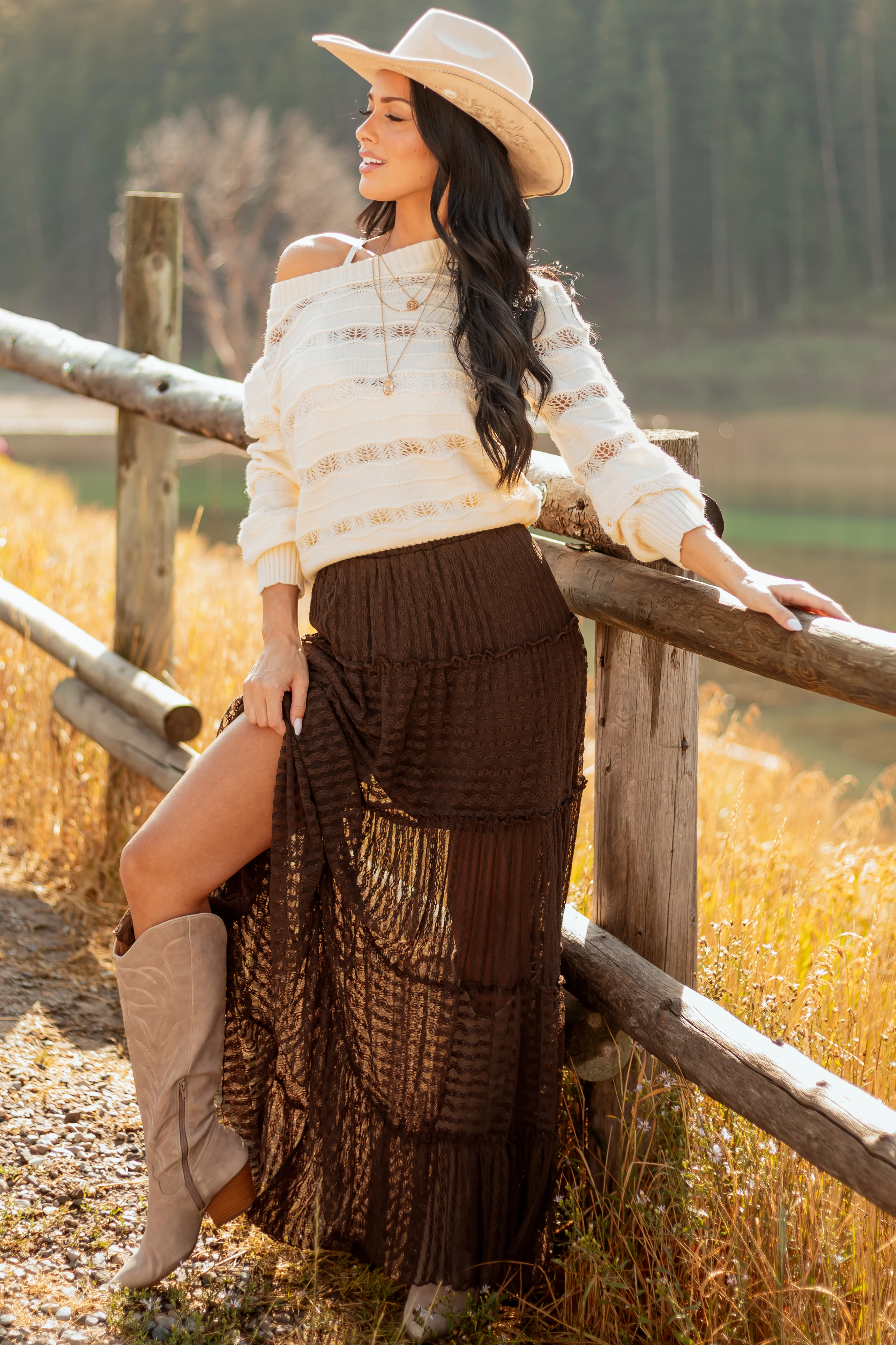 Cocoa Tiered Frill Lace Flowy Maxi Skirt - Image 2