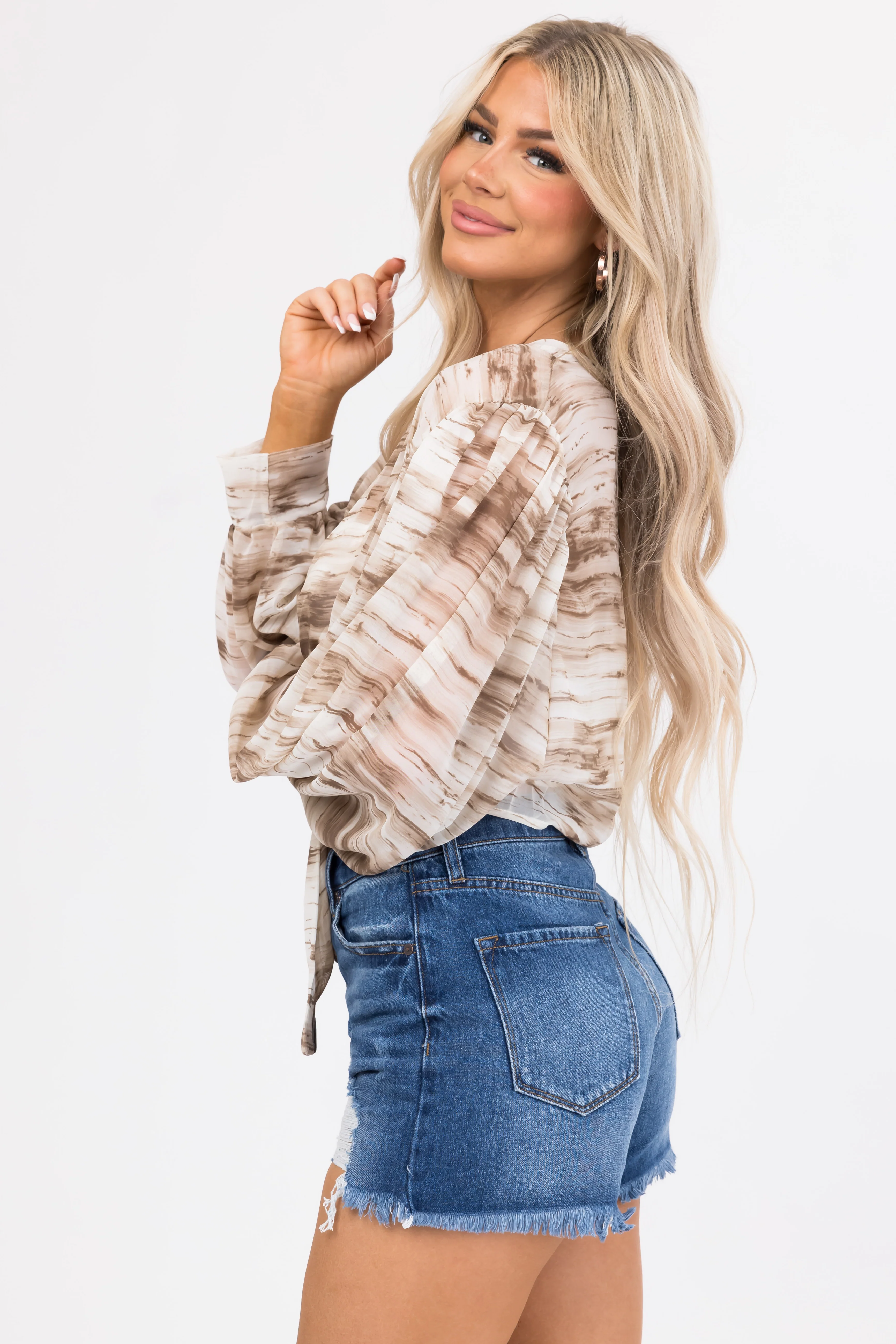 Coconut Abstract Print Tie Front Kimono - Image 4
