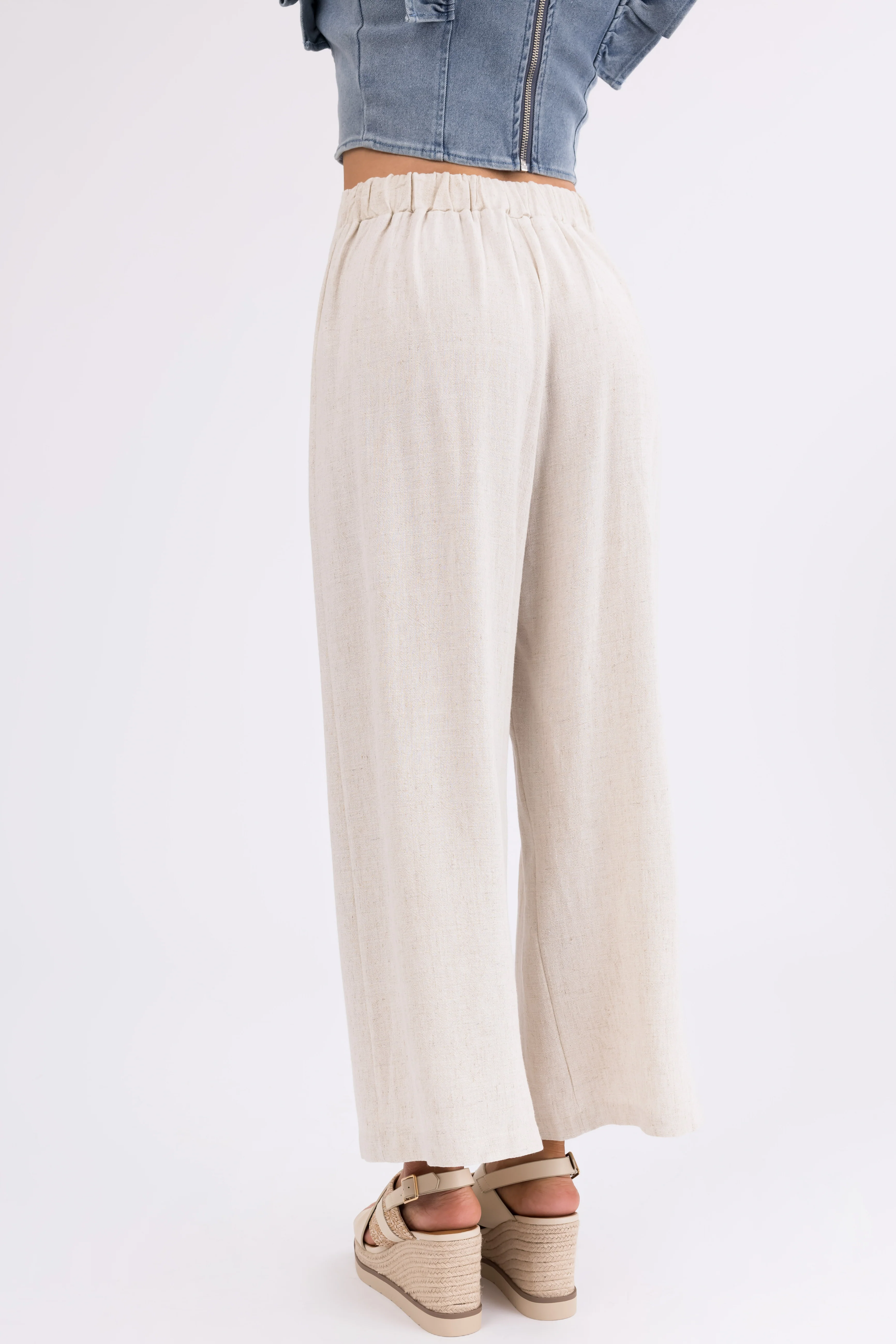 Coconut Pleated Cropped Palazzo Pants - Image 4