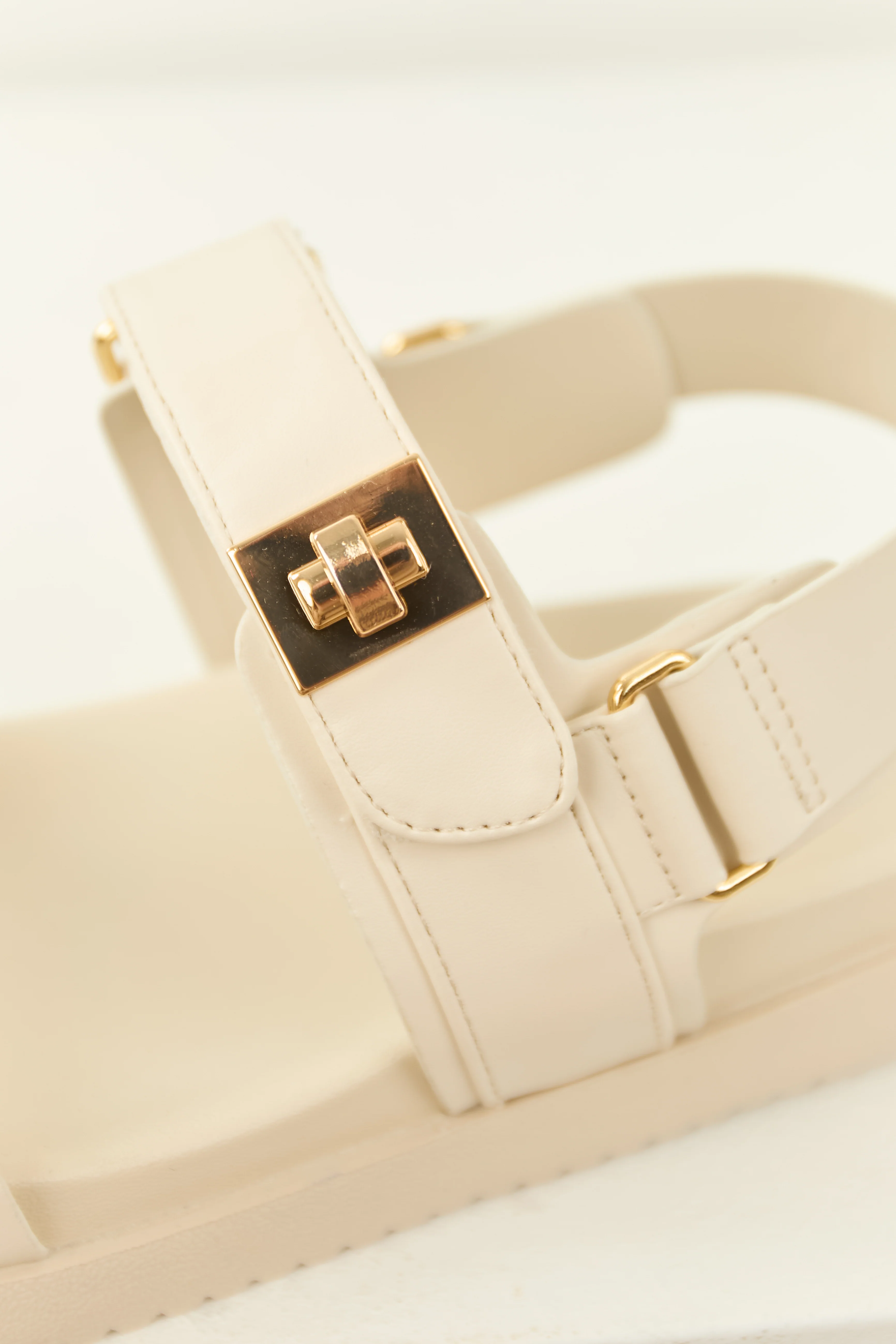 Coconut Pleather Open Toed Velcro Strap Sandals - Image 3