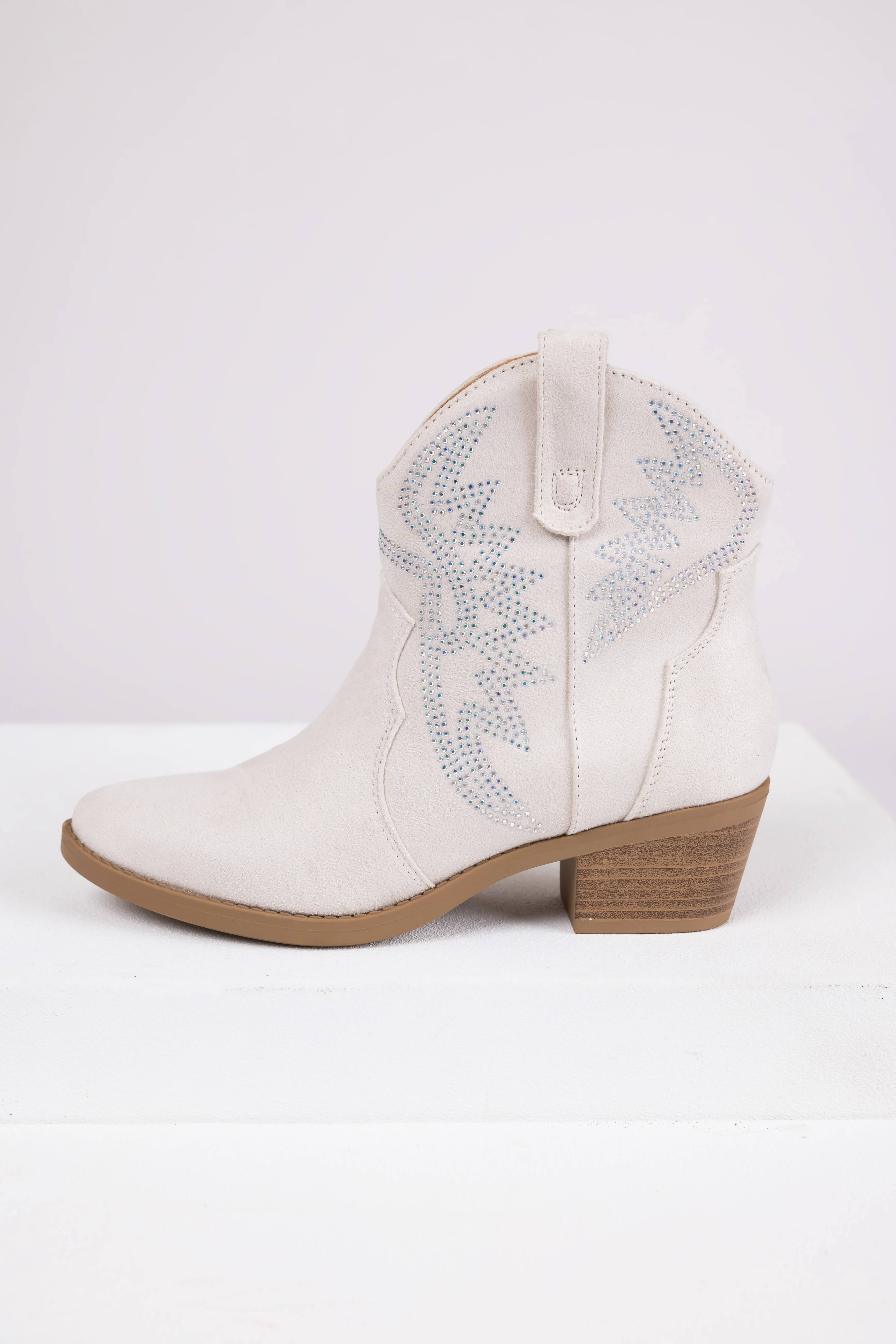 Coconut Rhinestone Detail Western Booties - Image 4