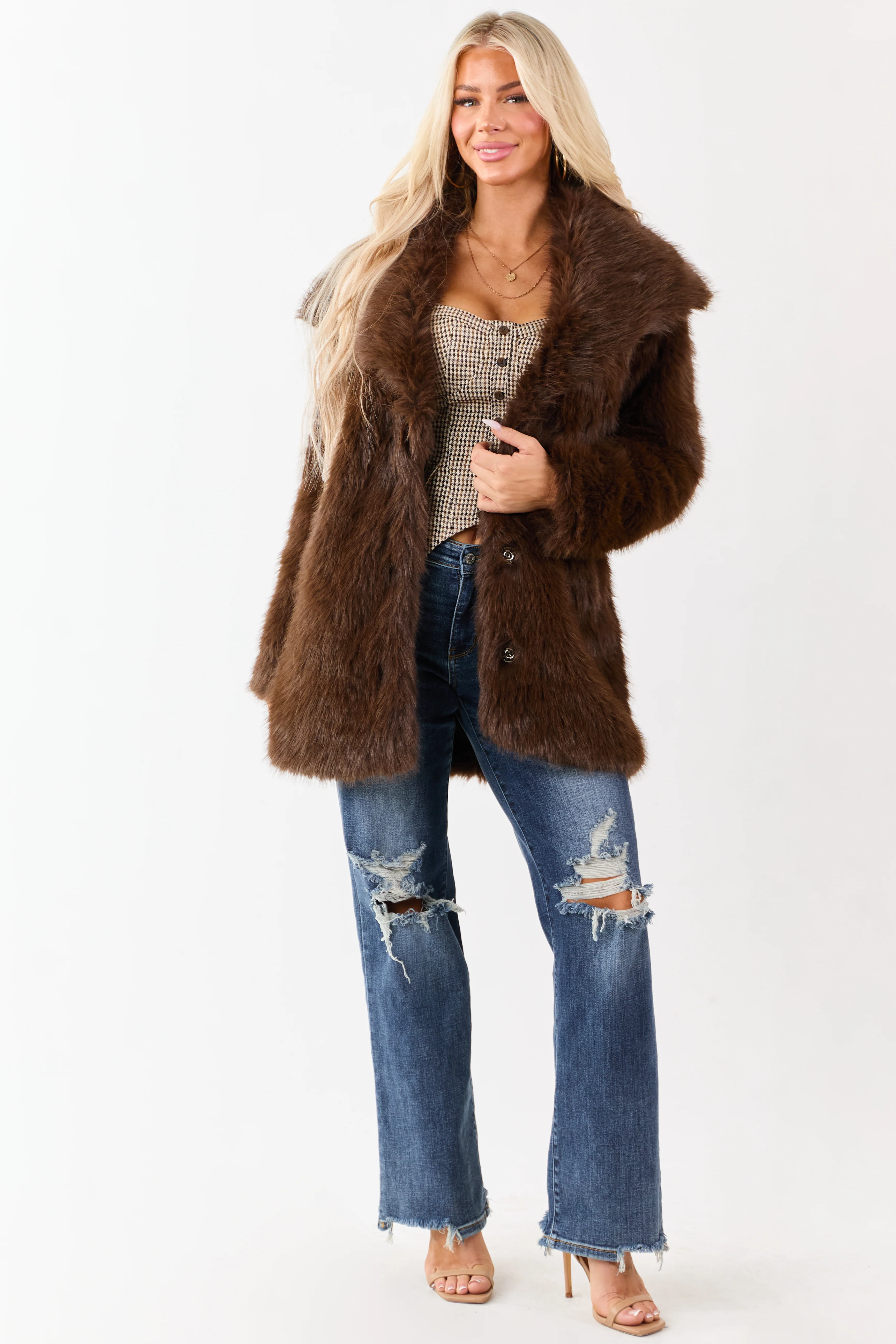 Coffee Luxe Cloud Faux Fur Collared Coat - Image 6