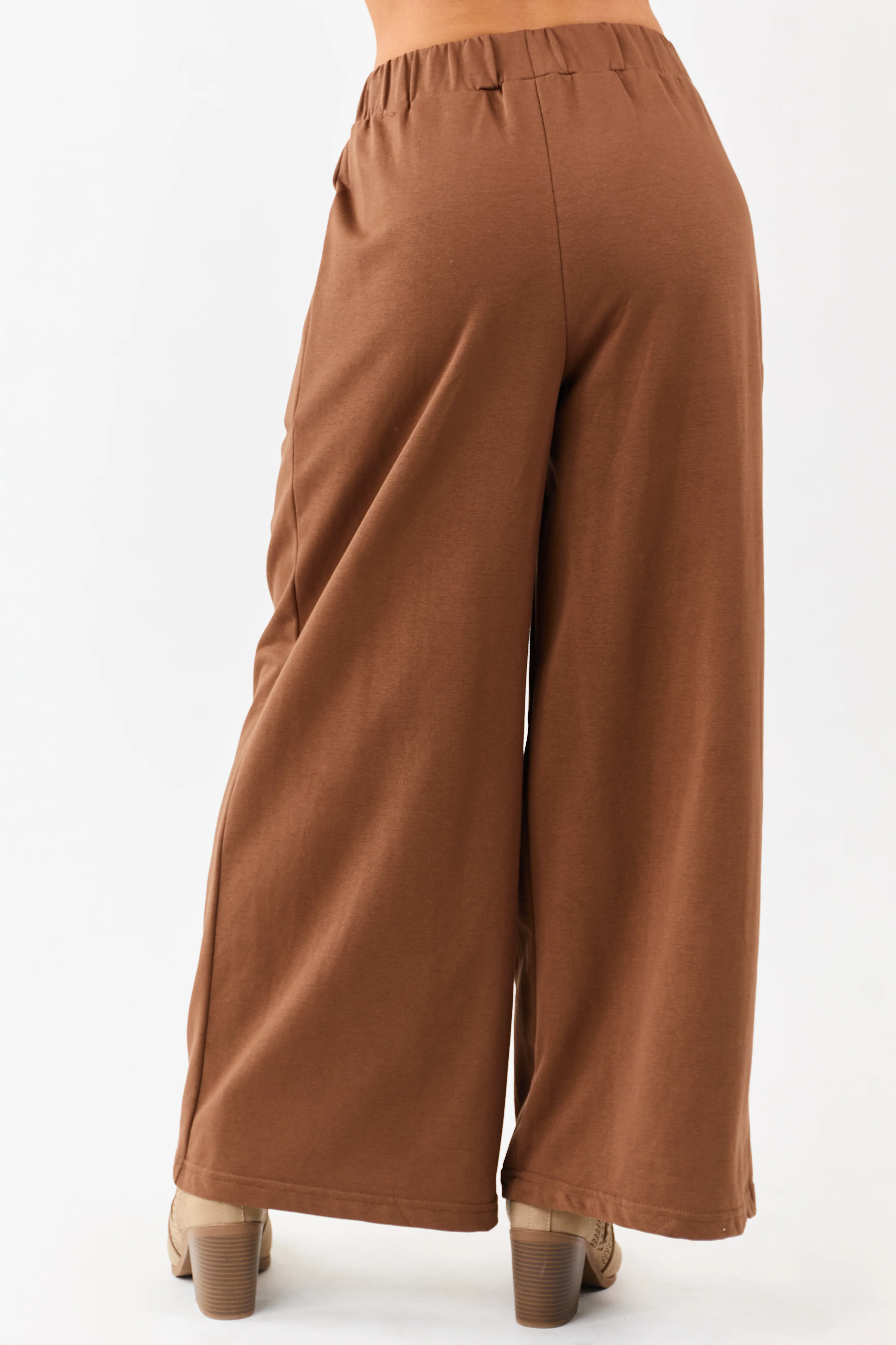 Coffee Wide Leg Pleated Waist Knit Sweatpants - Image 4