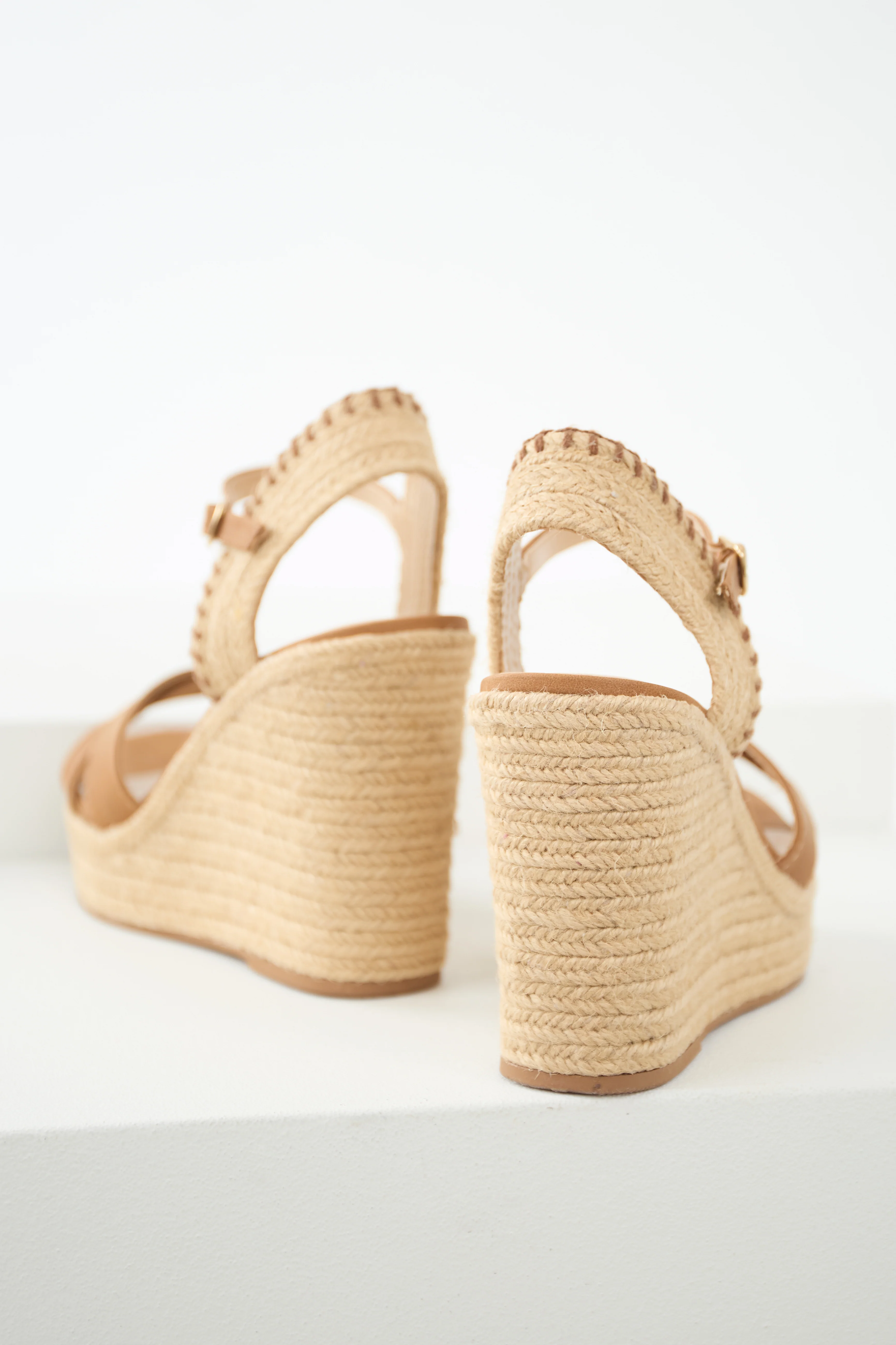 Cognac Cross Strap Platform Espadrille Wedges - Image 5