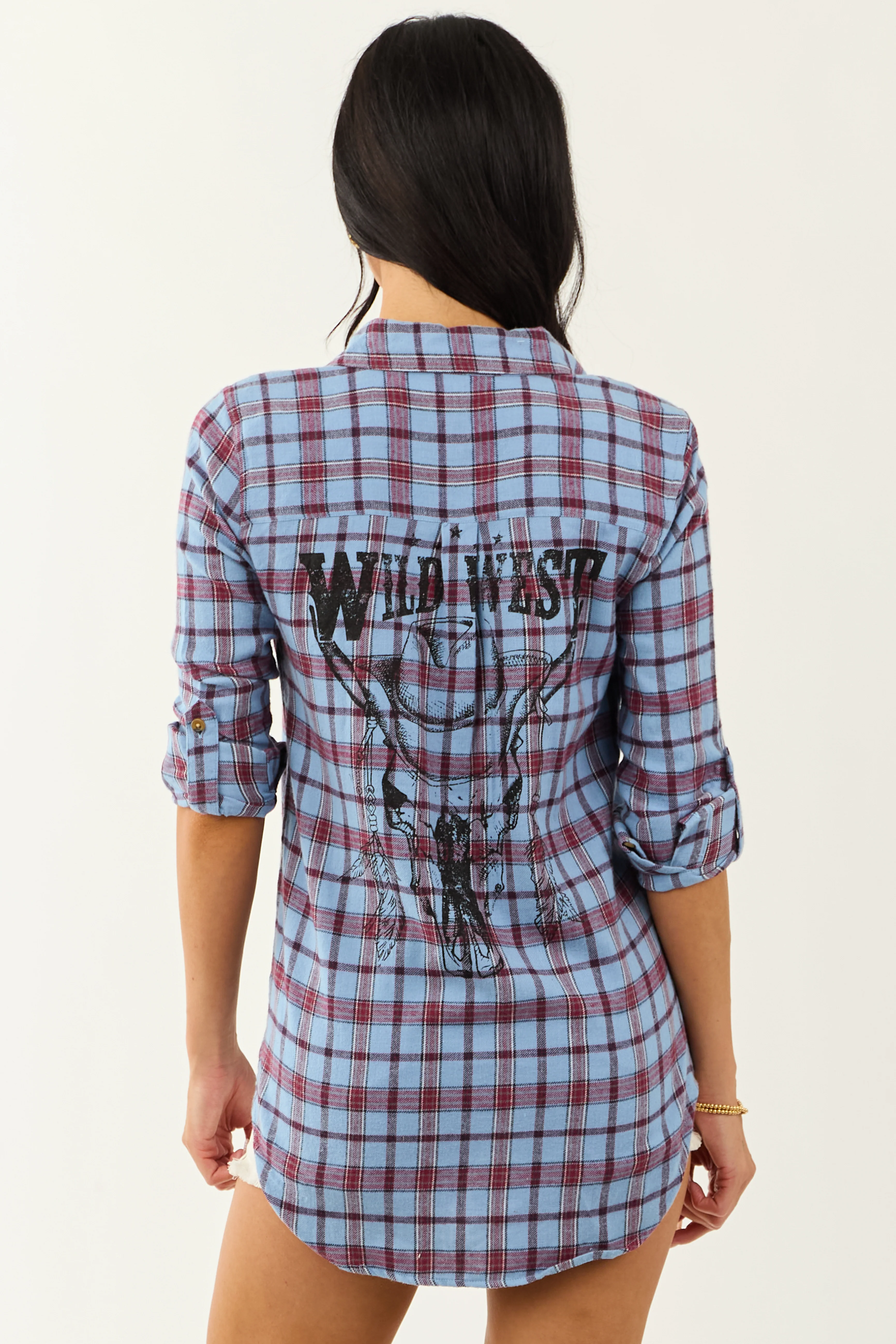 Cornflower Plaid 'Wild West' Graphic Cotton Top - Image 6