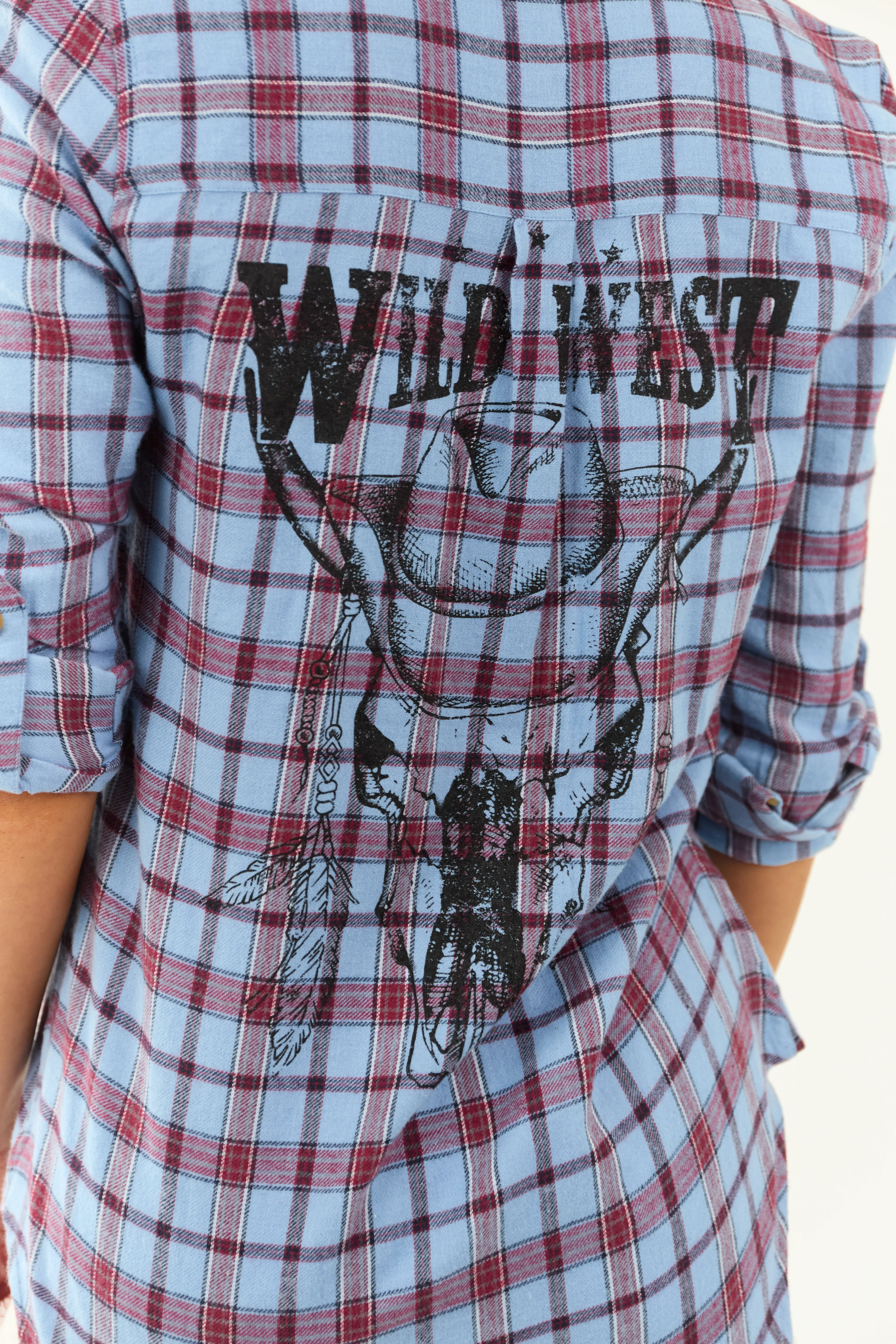 Cornflower Plaid 'Wild West' Graphic Cotton Top - Image 7