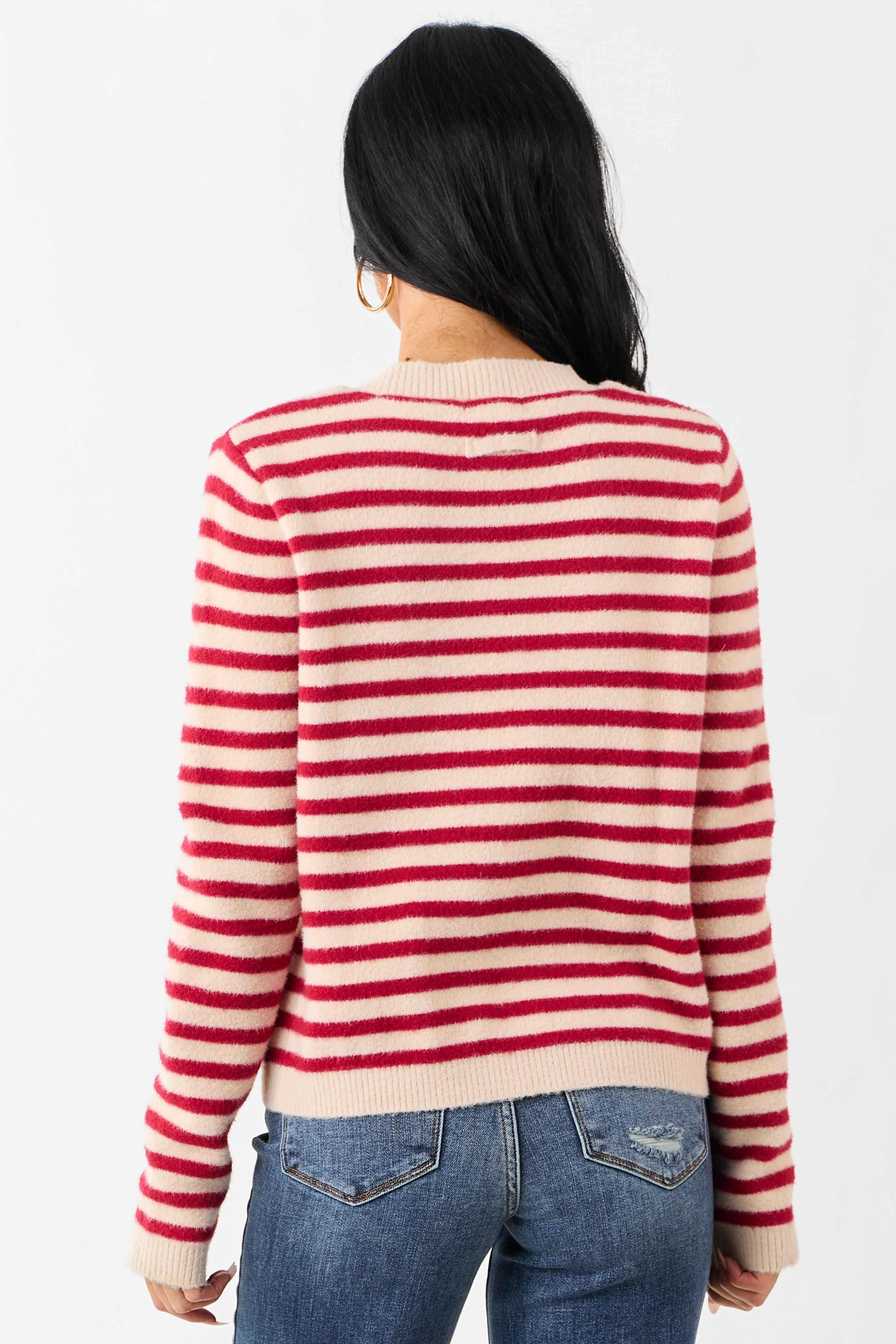 Cranberry and Champagne Striped Button Up Cardigan - Image 5