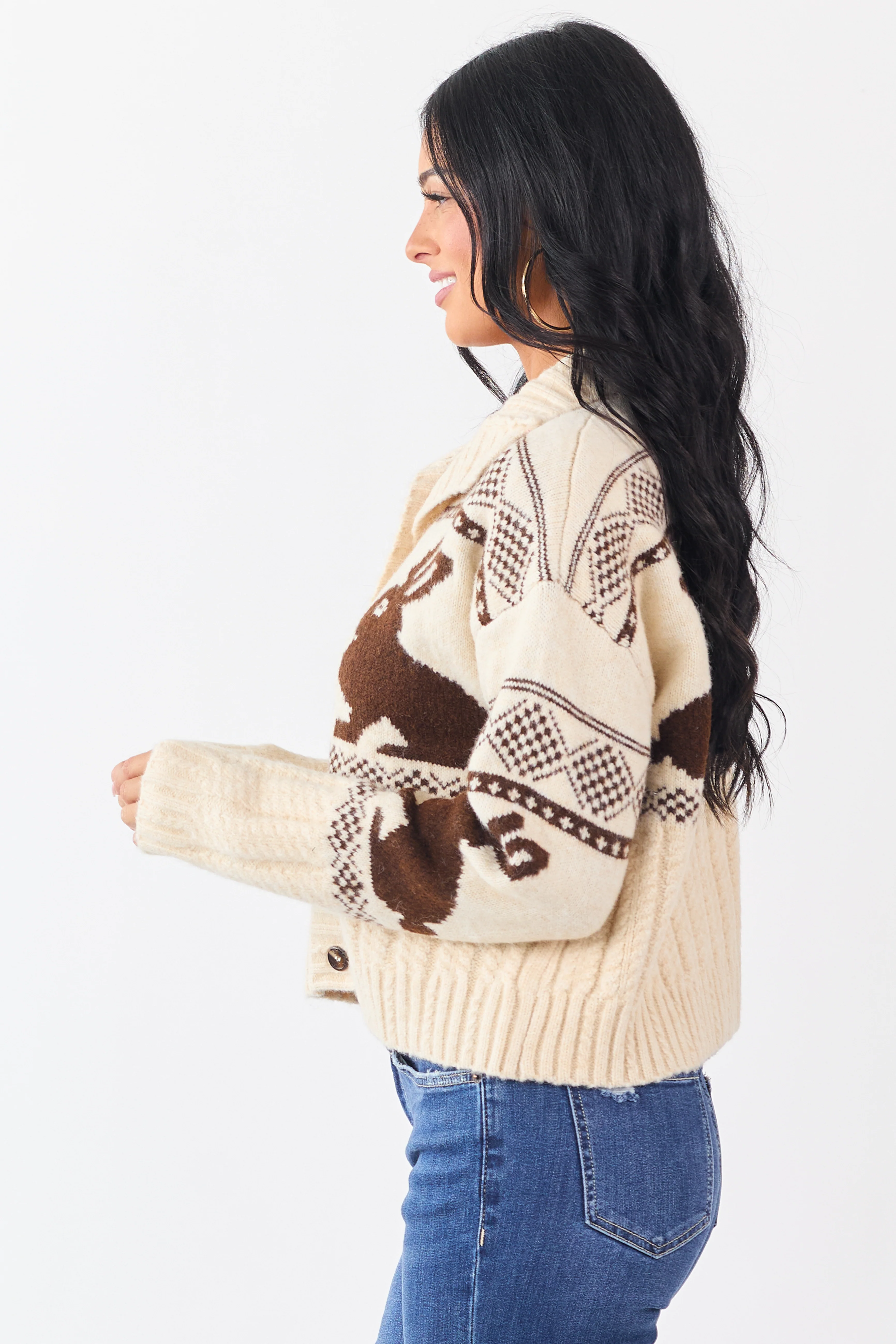 Cream Bunny Jacquard Pattern Button Down Cardigan - Image 4