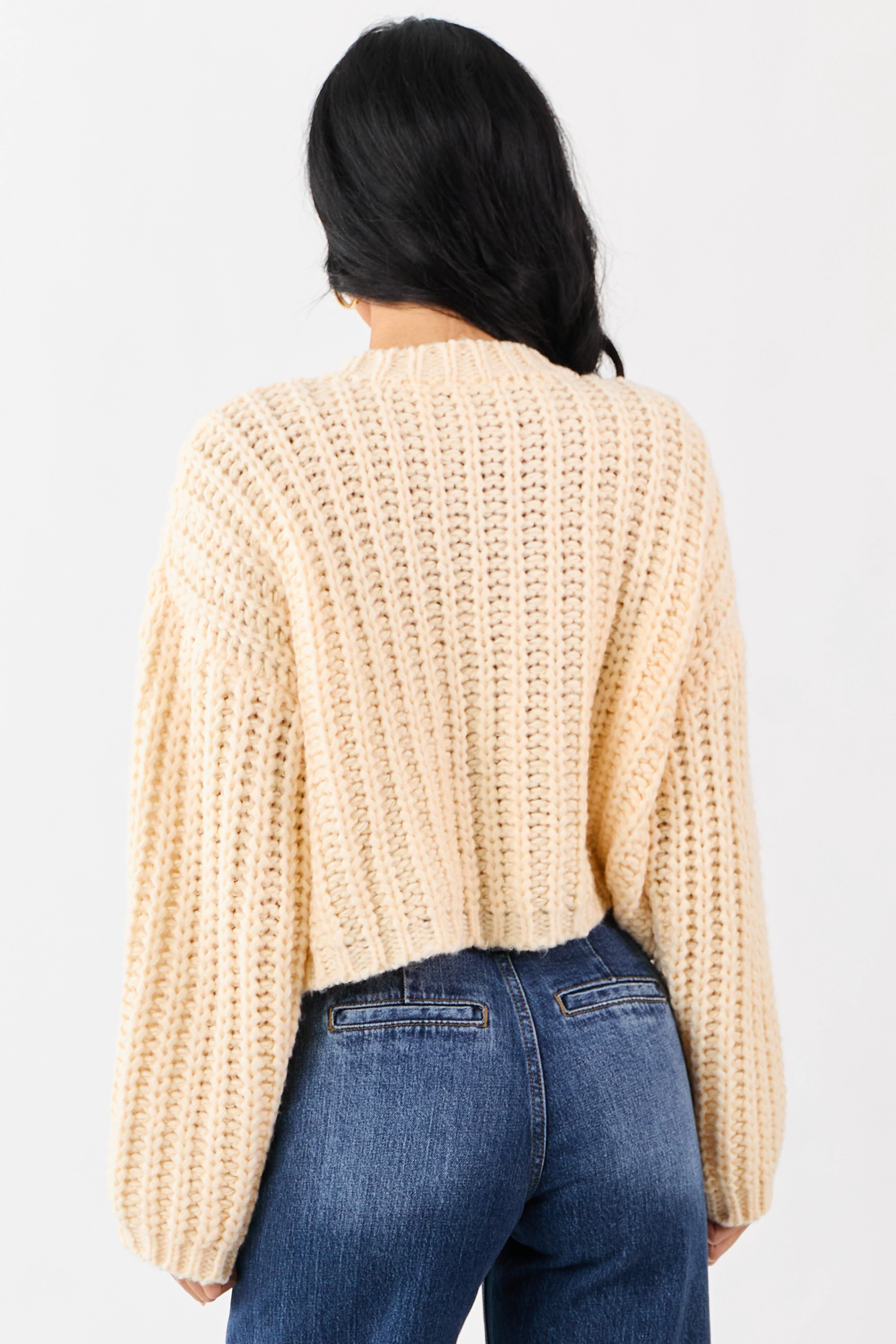 Cream Chunky Rib Knit Button Down Sweater Cardigan - Image 6