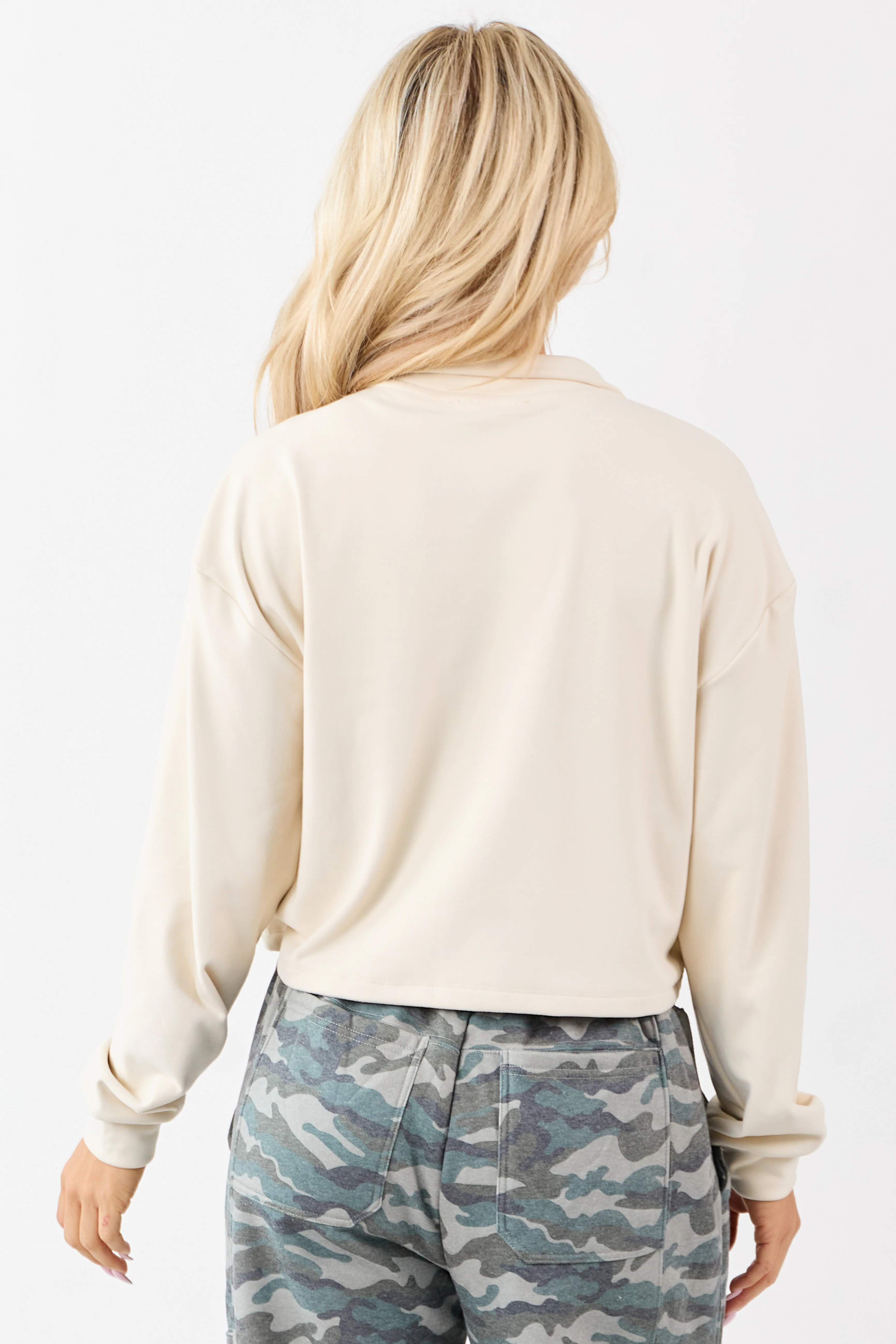 Cream Collared Half Zip Up Sweatshirt - Image 4