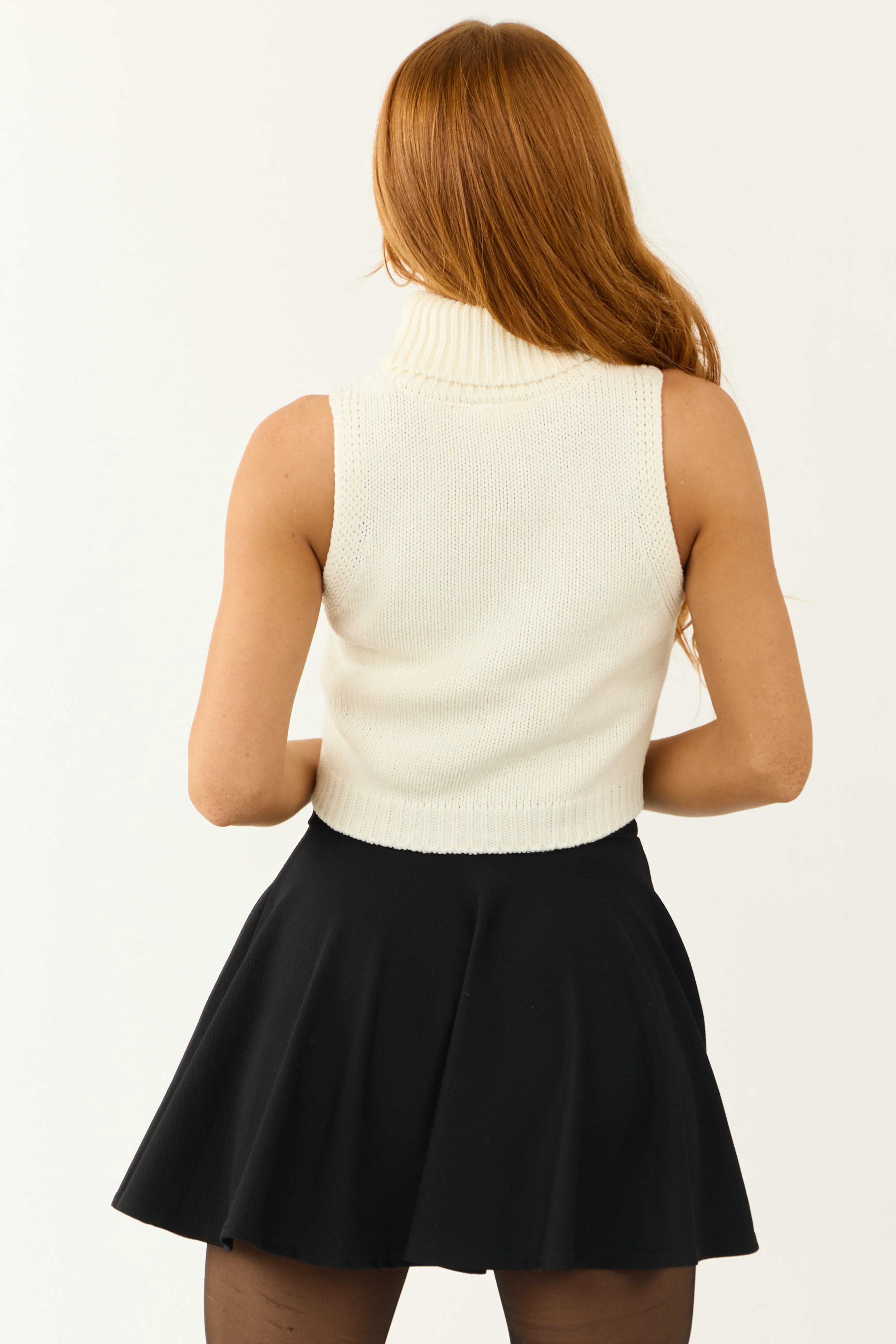 Cream 'Joy' Graphic Turtleneck Crop Tank Top - Image 8