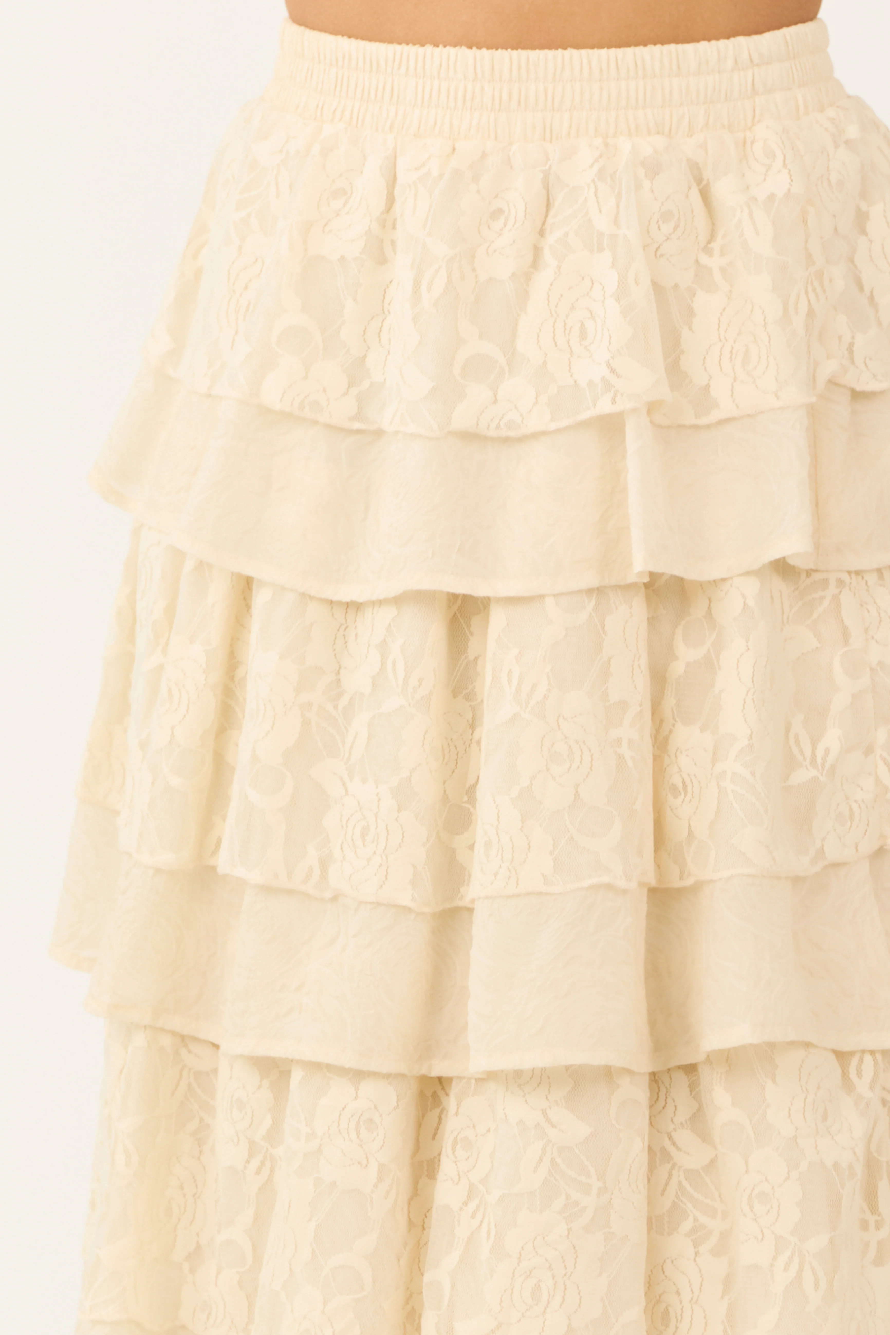 Cream Lace Ruffle Tiered Maxi Skirt - Image 6