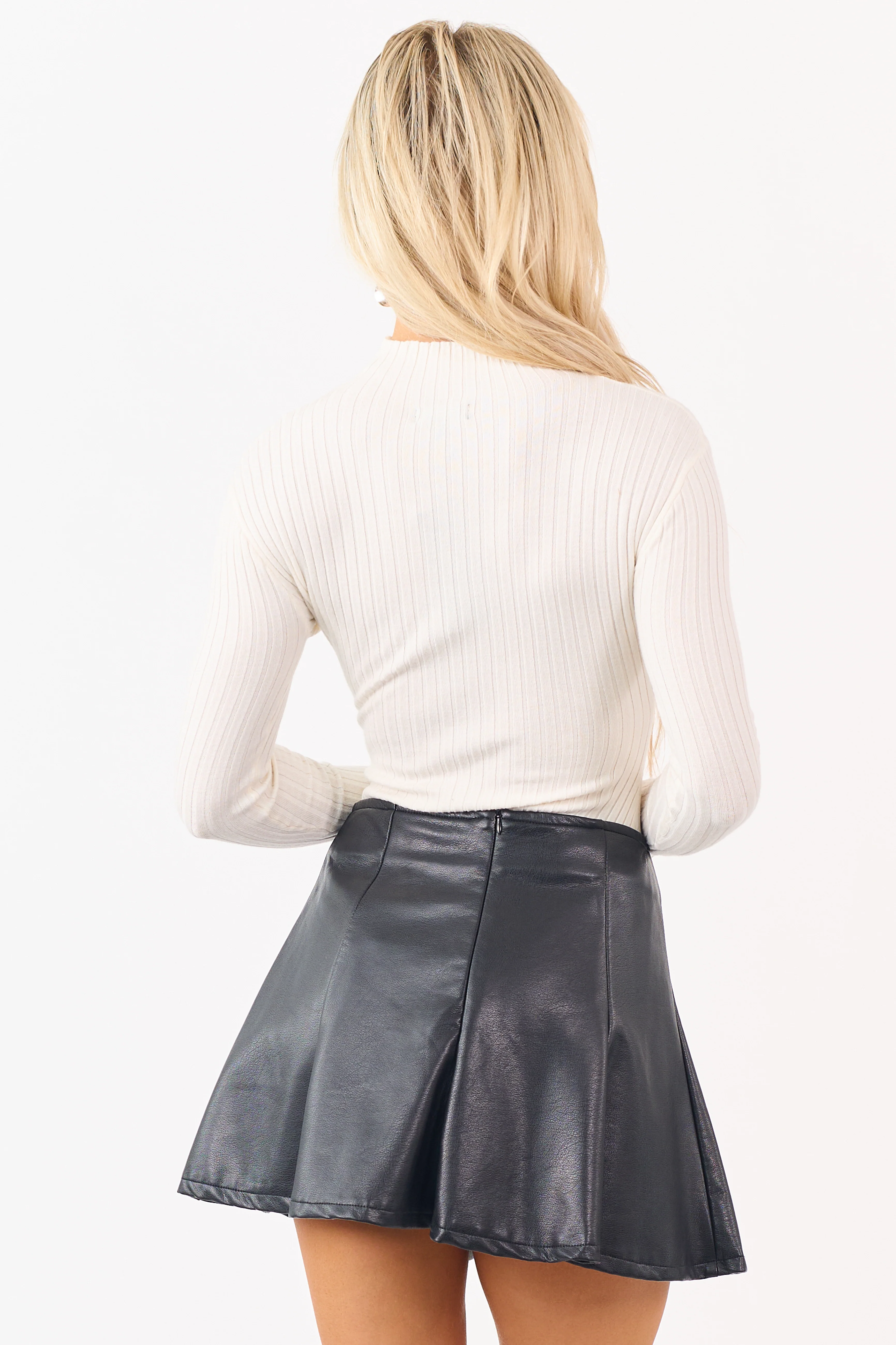 Cream Mock Neck Long Sleeve Rib Knit Bodysuit - Image 6