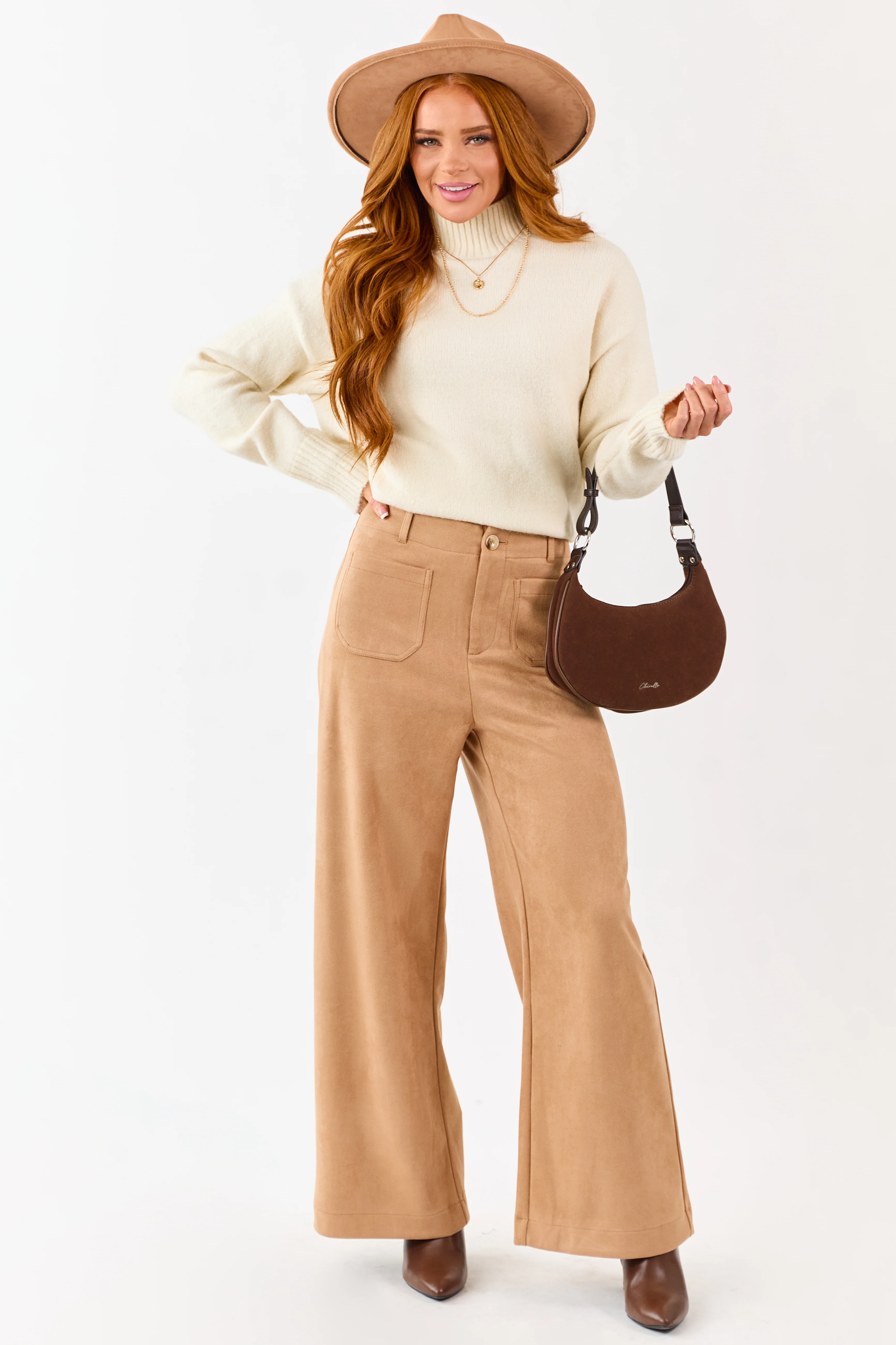 Cream Mock Neck Relaxed Ribbed Trim Sweater - Image 3