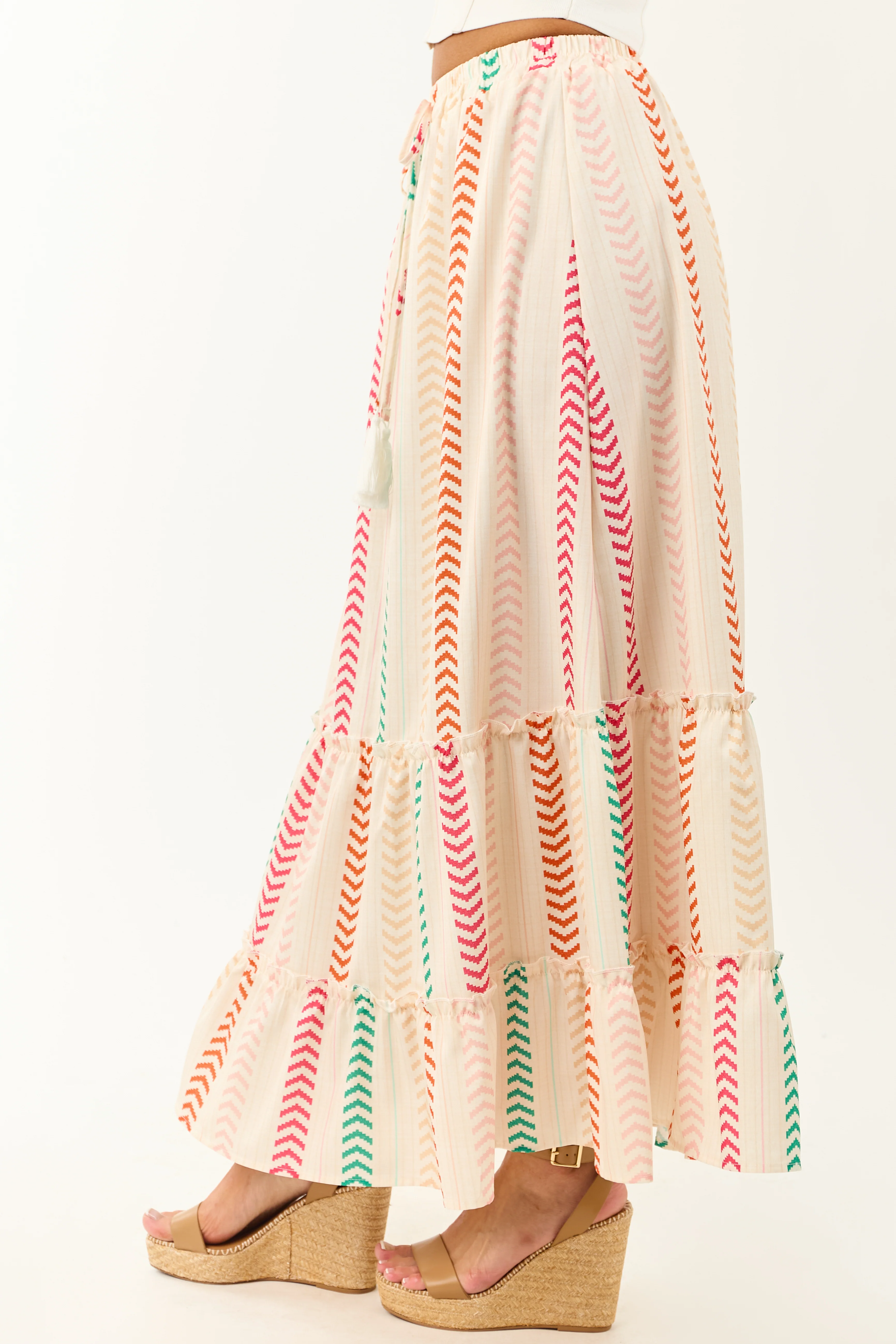 Cream Multicolor Chevron Stripe Maxi Skirt - Image 3