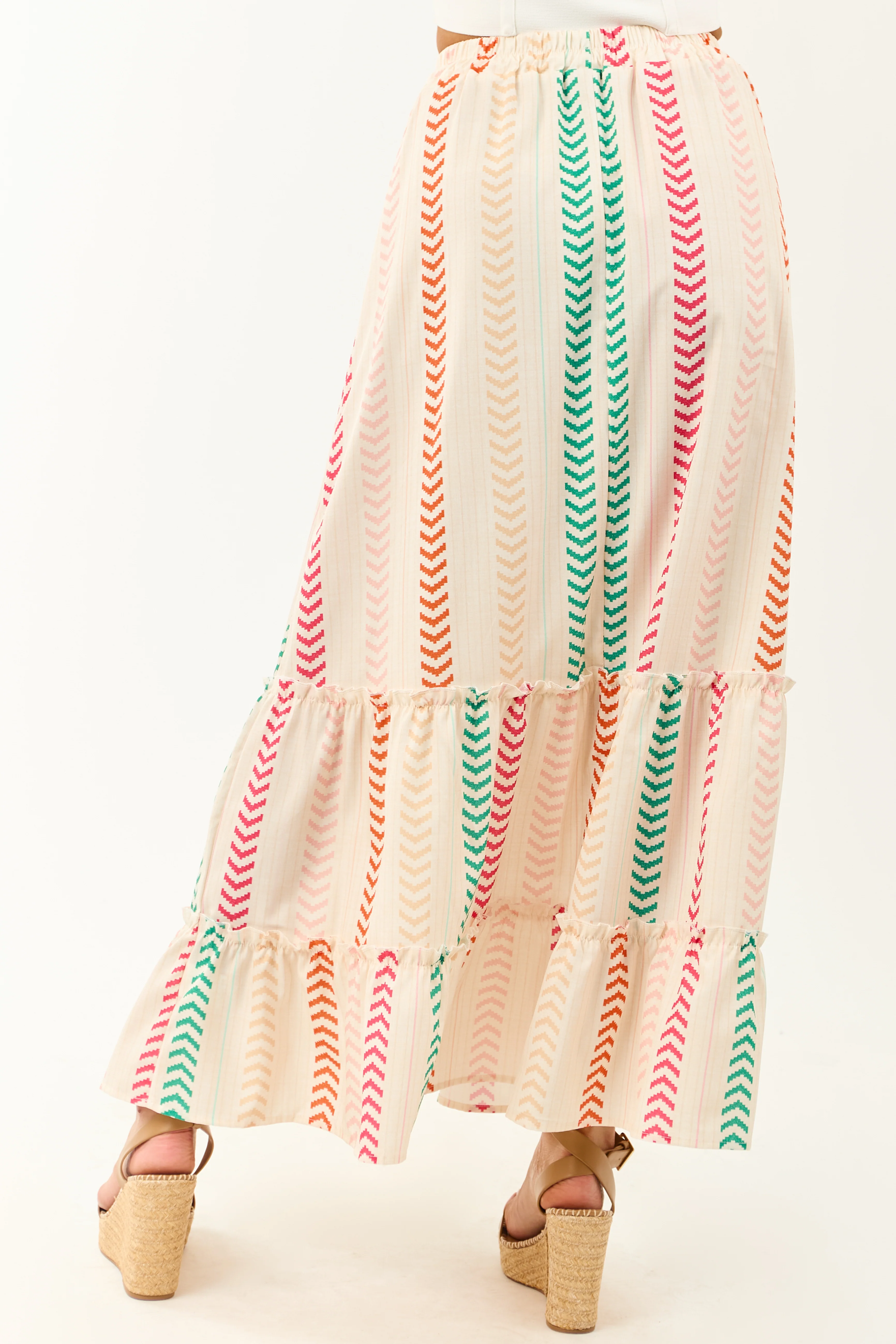 Cream Multicolor Chevron Stripe Maxi Skirt - Image 4