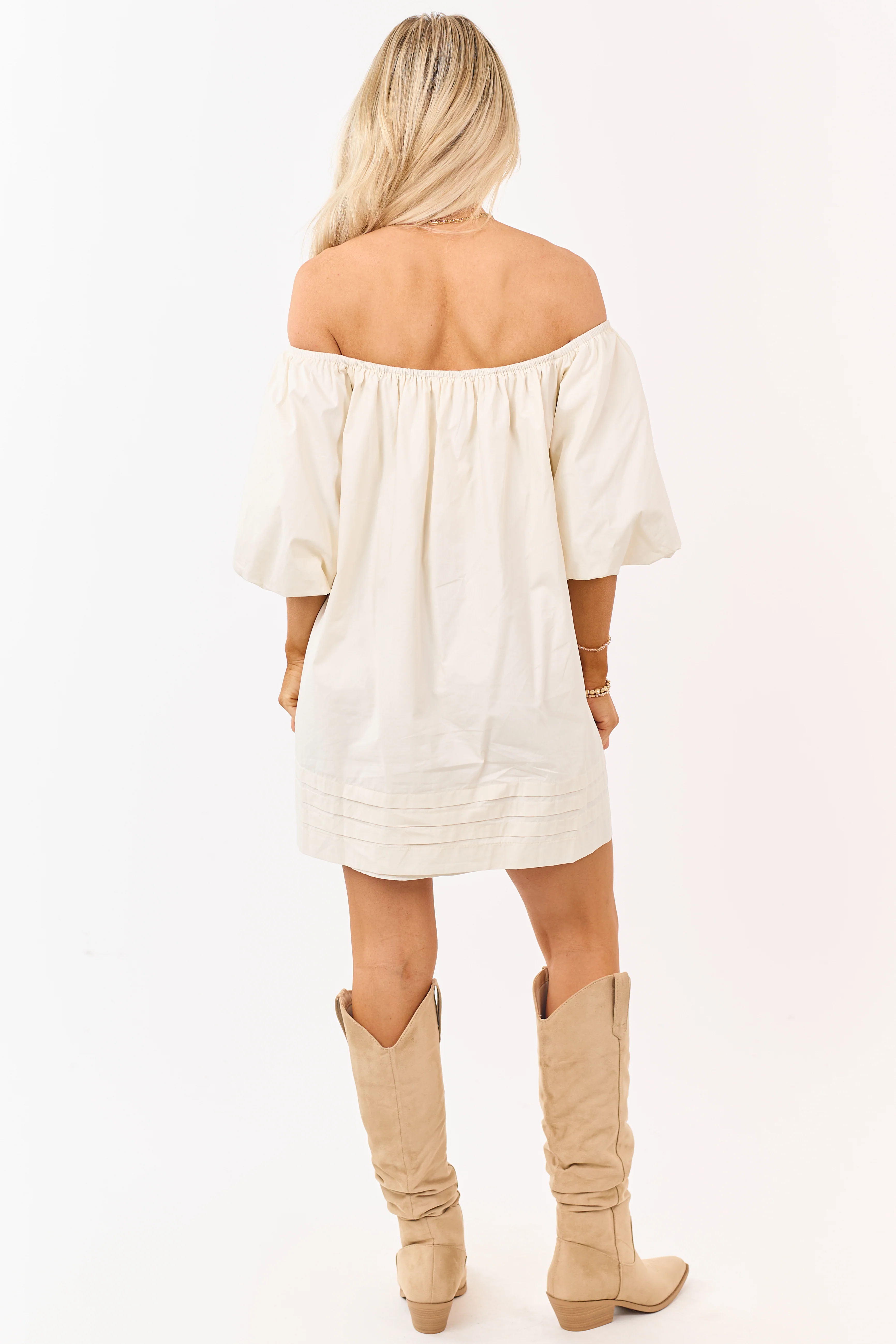 Cream Off the Shoulder Cotton Mini Dress - Image 5