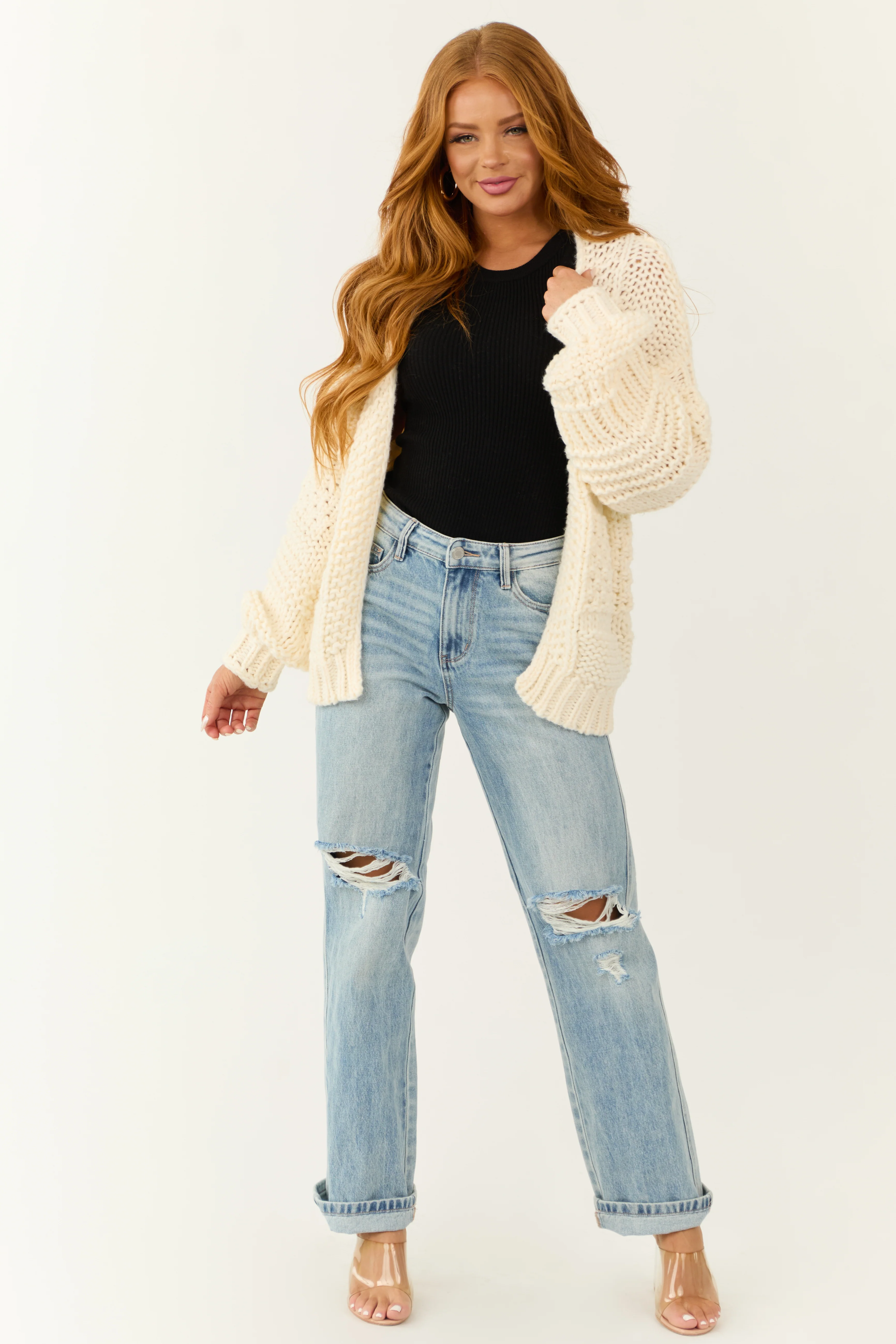 Cream Oversized Open Front Long Sleeve Cardigan - Image 2