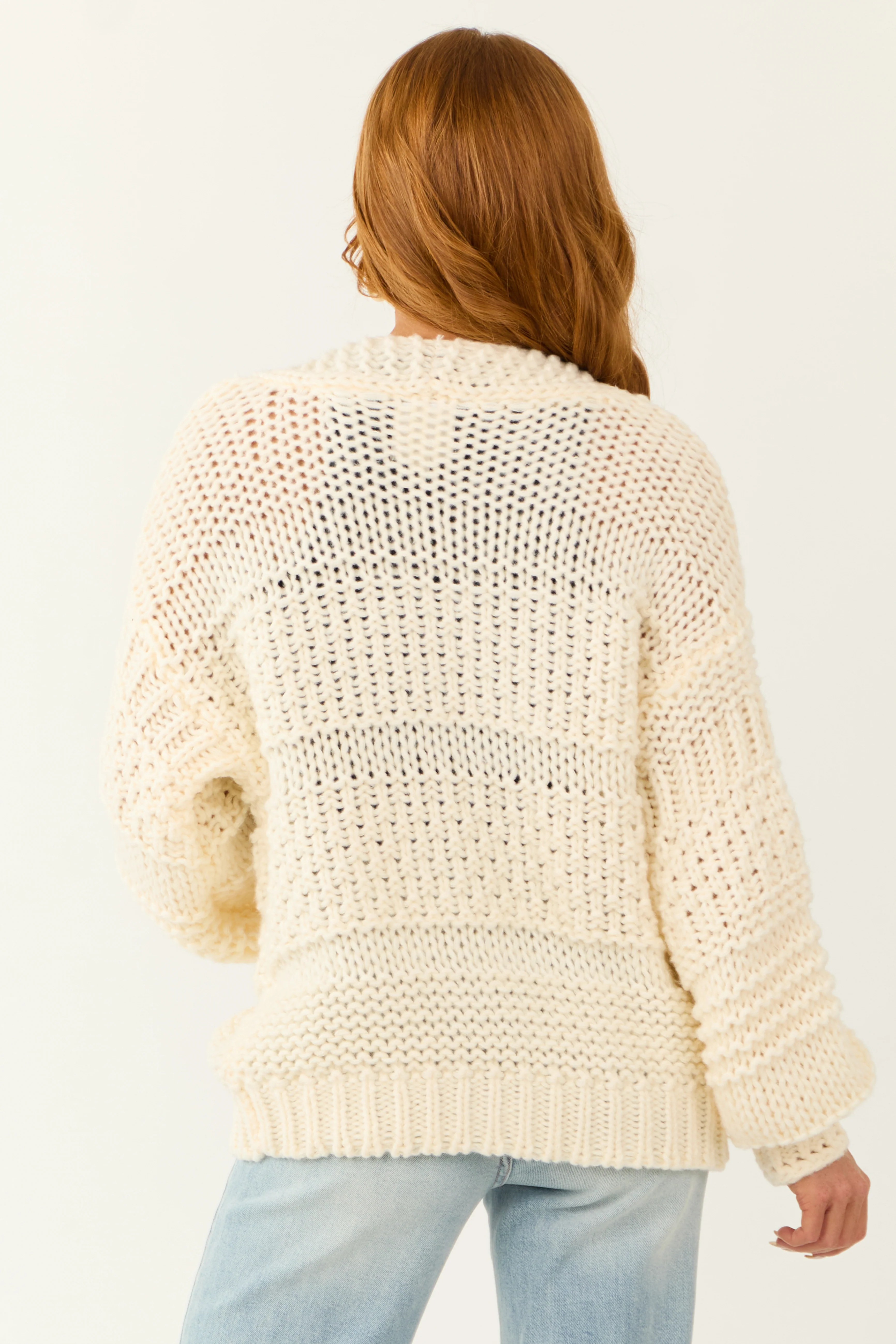 Cream Oversized Open Front Long Sleeve Cardigan - Image 5