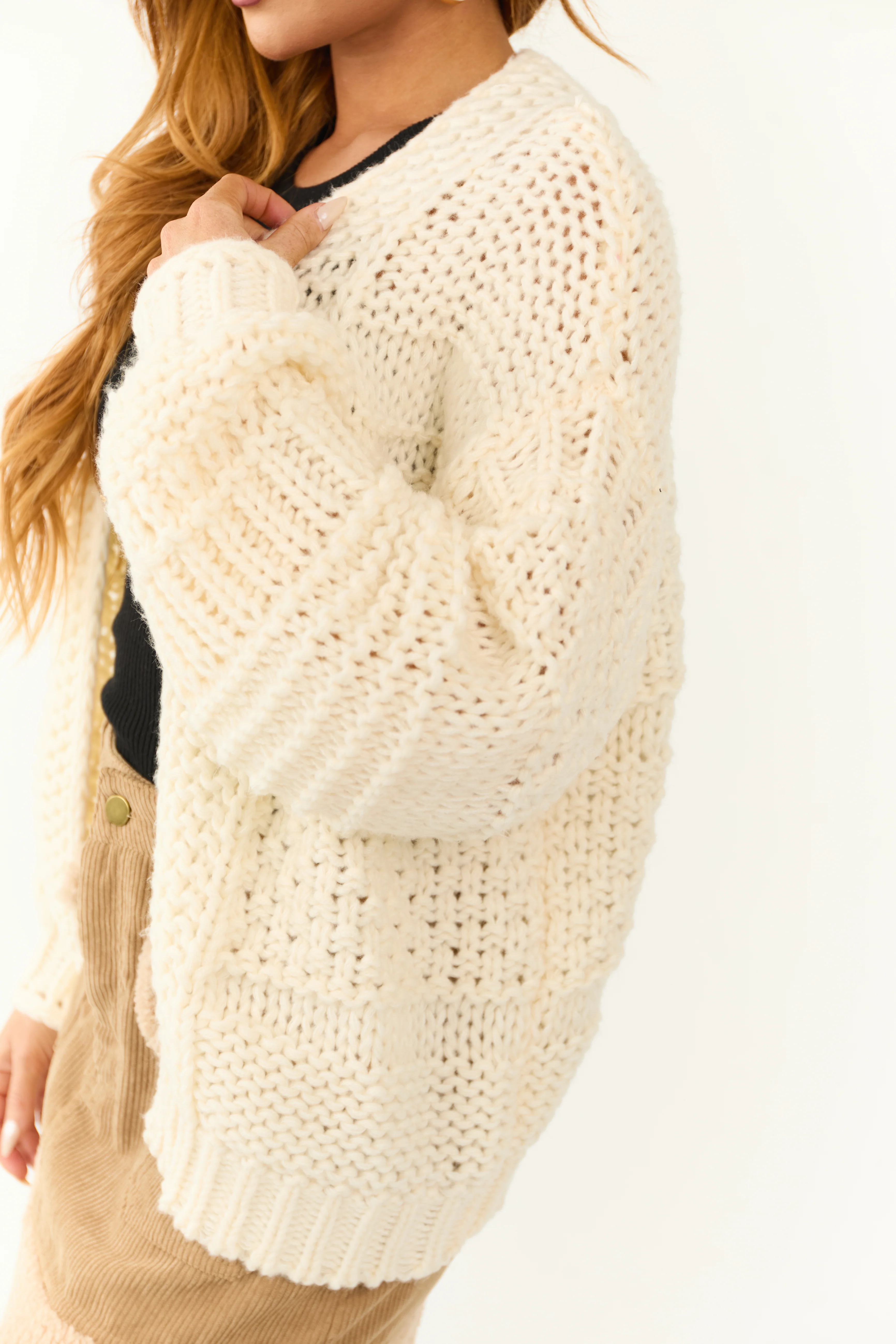 Cream Oversized Open Front Long Sleeve Cardigan - Image 6