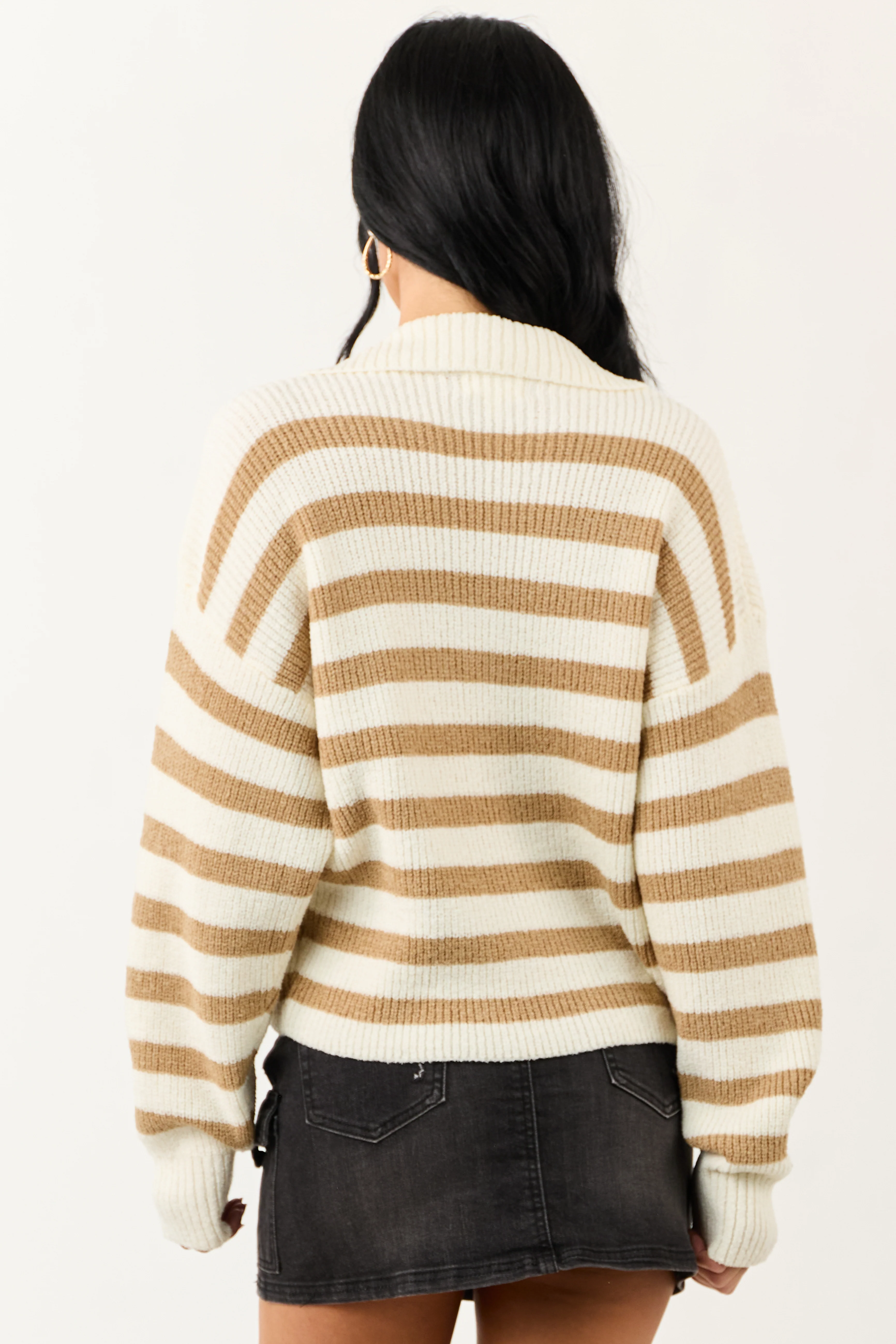 Cream and Sand Striped Collared Sweater - Image 5